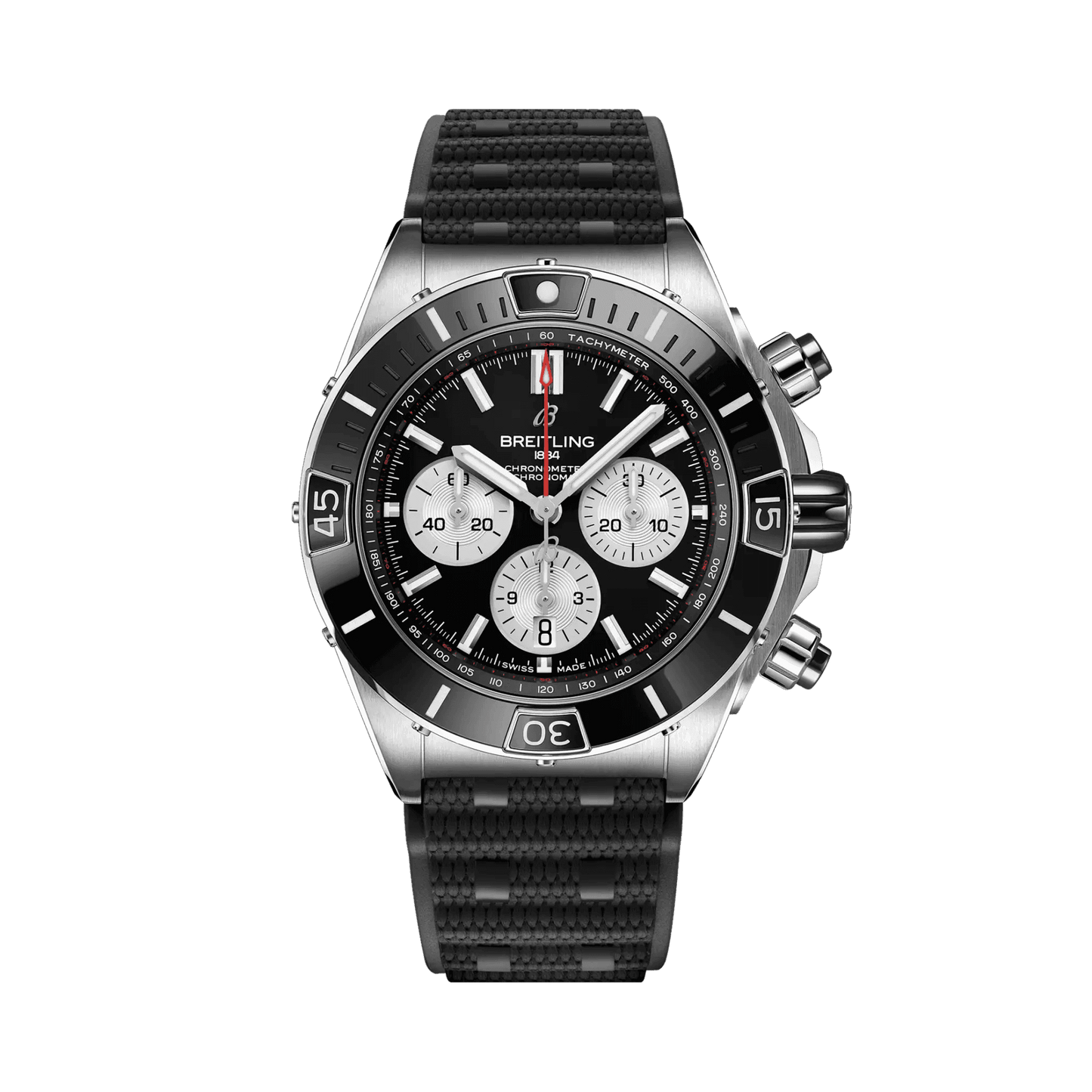 BREITLING Super Chronomat B01 44mm, Stainless Steel case, Black dial, Rubber strap - Classic Kaf