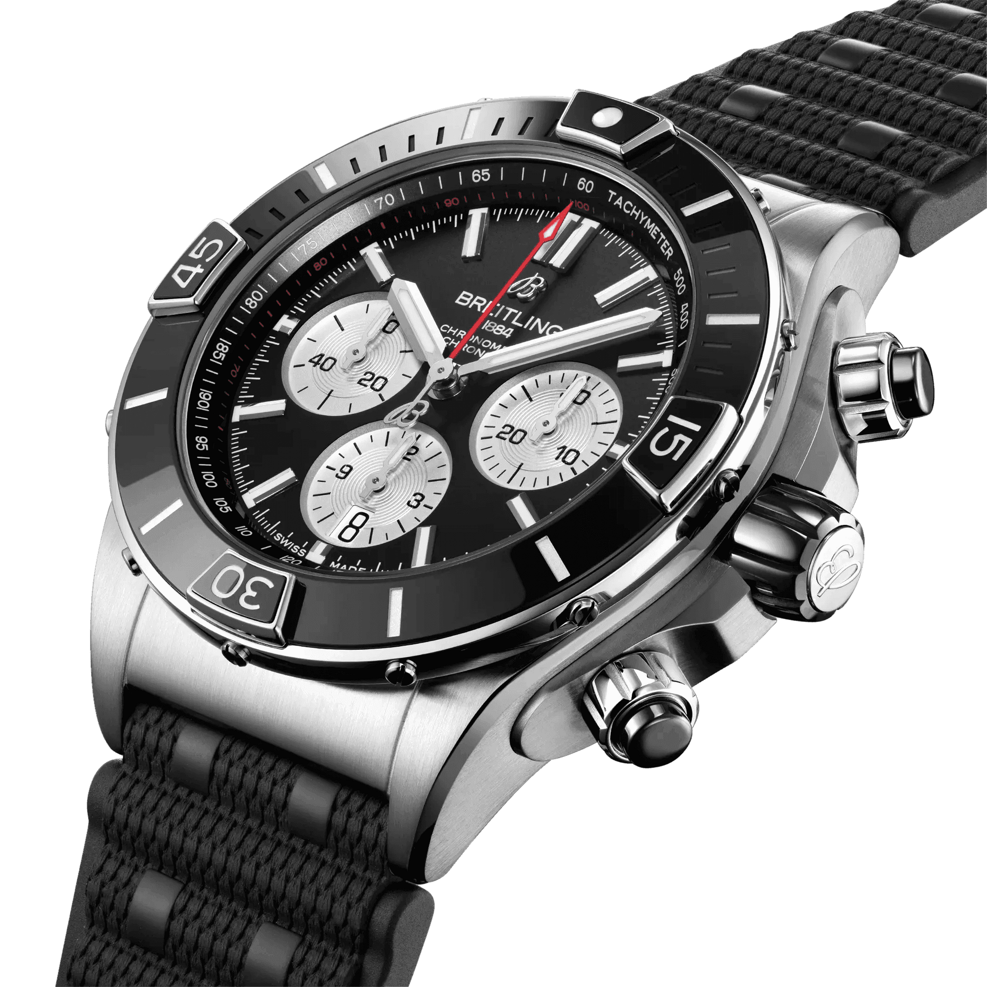 BREITLING Super Chronomat B01 44mm, Stainless Steel case, Black dial, Rubber strap - Classic Kaf