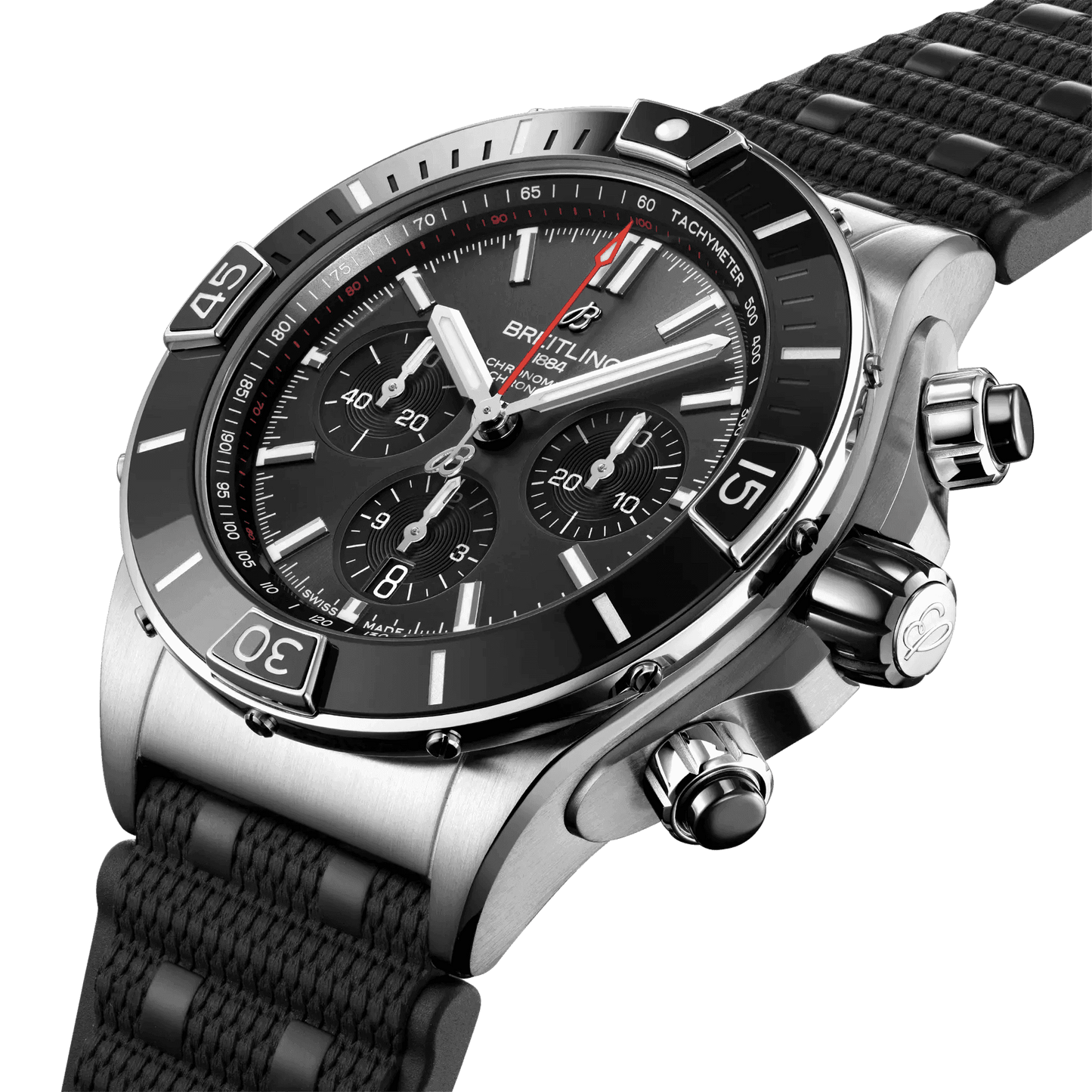 BREITLING Super Chronomat B01 44mm, Stainless Steel case, Black dial, Rubber strap - Classic Kaf