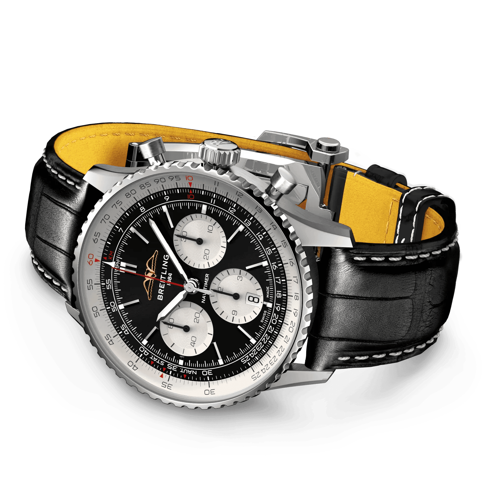 BREITLING Navitimer B01 Chronograph 43mm Stainless Steel case, Leather strap, Silver dial - Classic Kaf