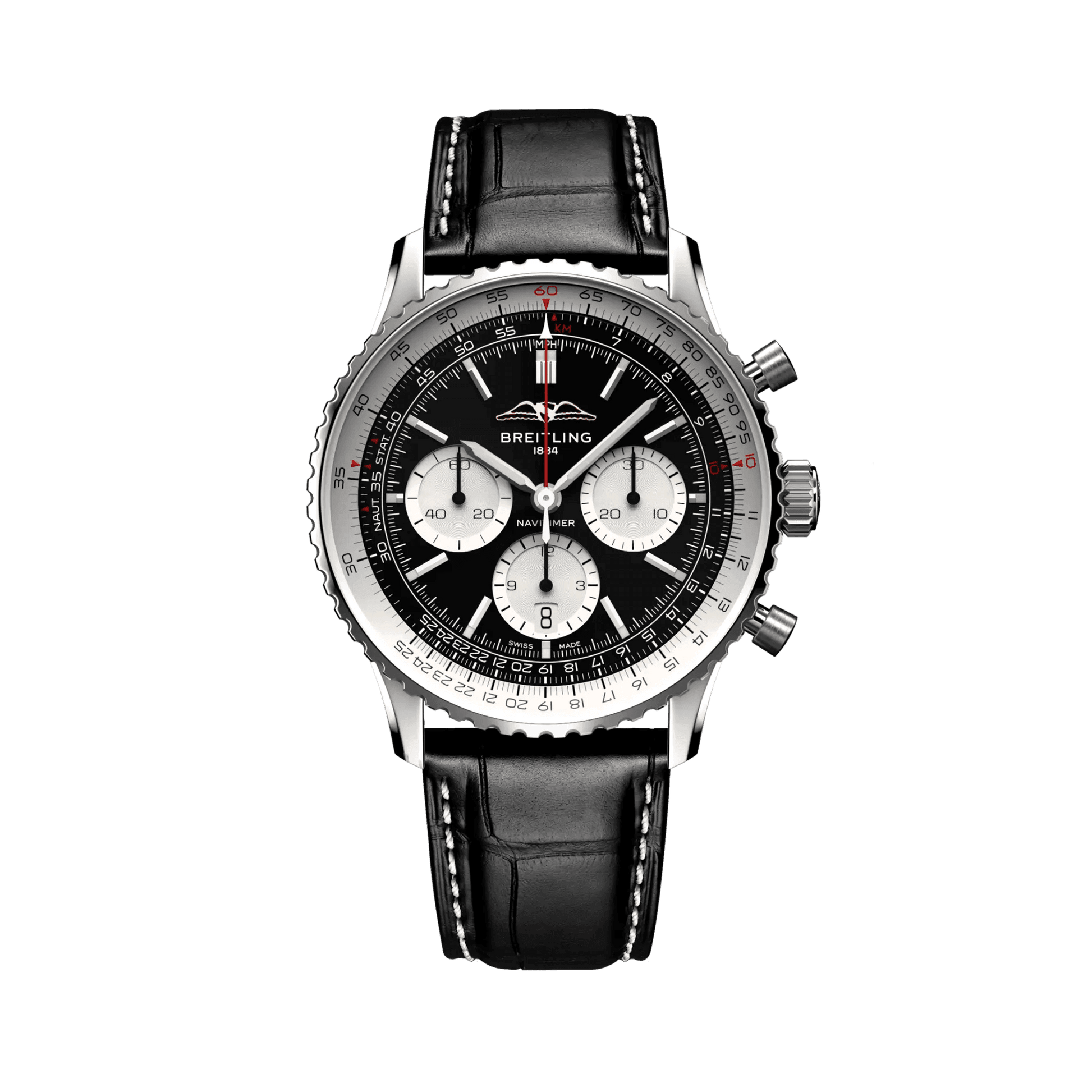 BREITLING Navitimer B01 Chronograph 43mm Stainless Steel case, Leather strap, Silver dial - Classic Kaf