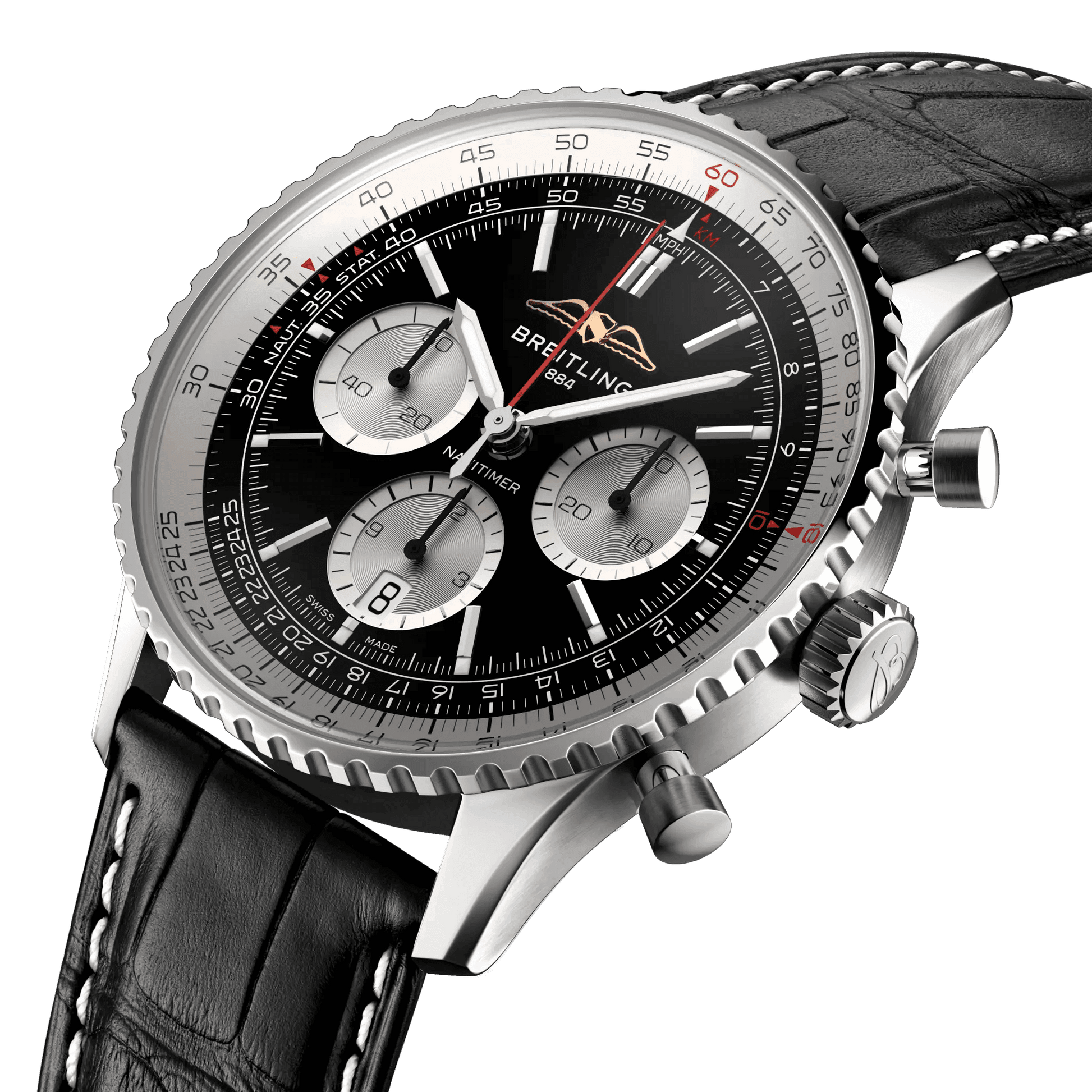 BREITLING Navitimer B01 Chronograph 43mm Stainless Steel case, Leather strap, Silver dial - Classic Kaf