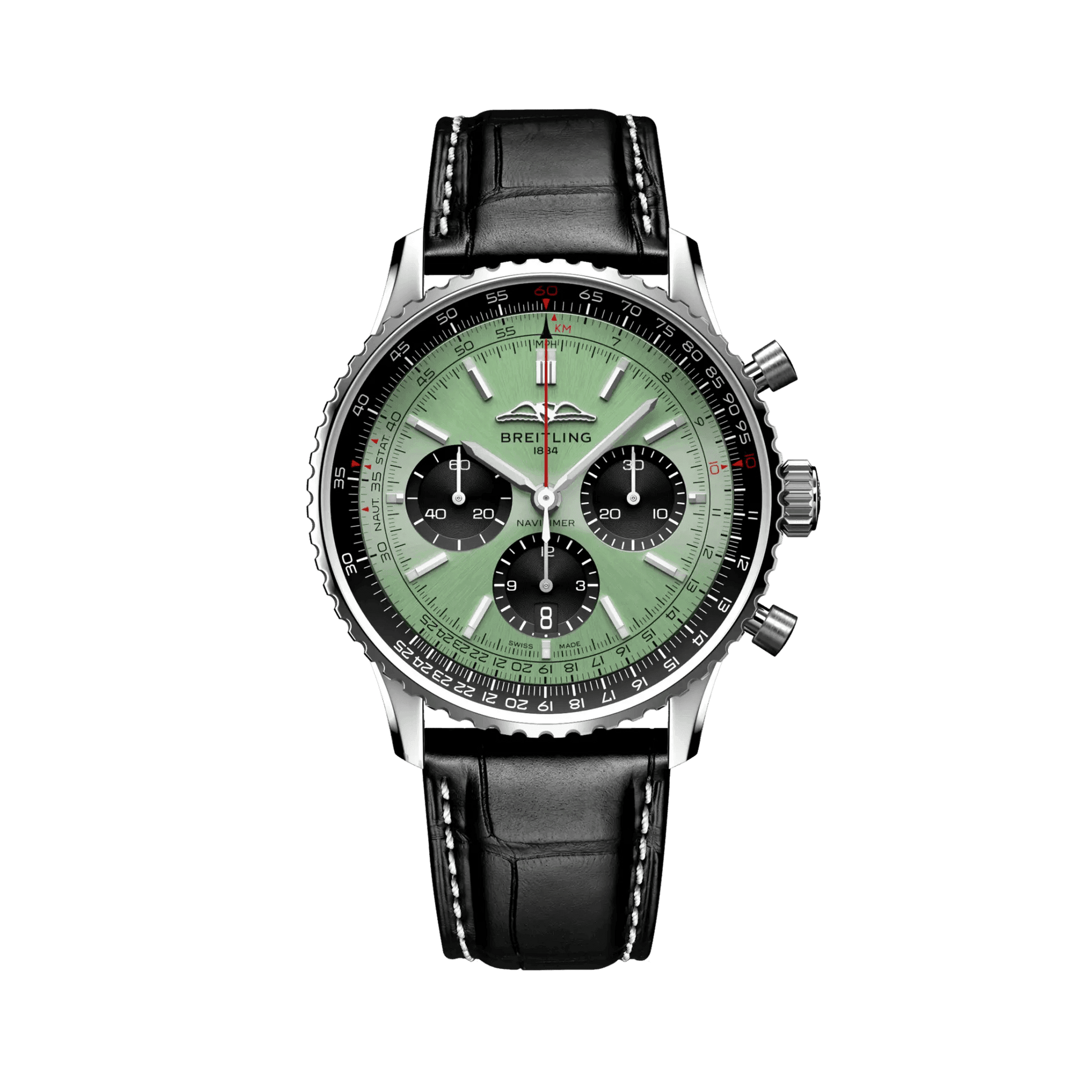 BREITLING Navitimer B01 Chronograph 43mm Stainless Steel case, Leather strap, Green dial - Classic Kaf