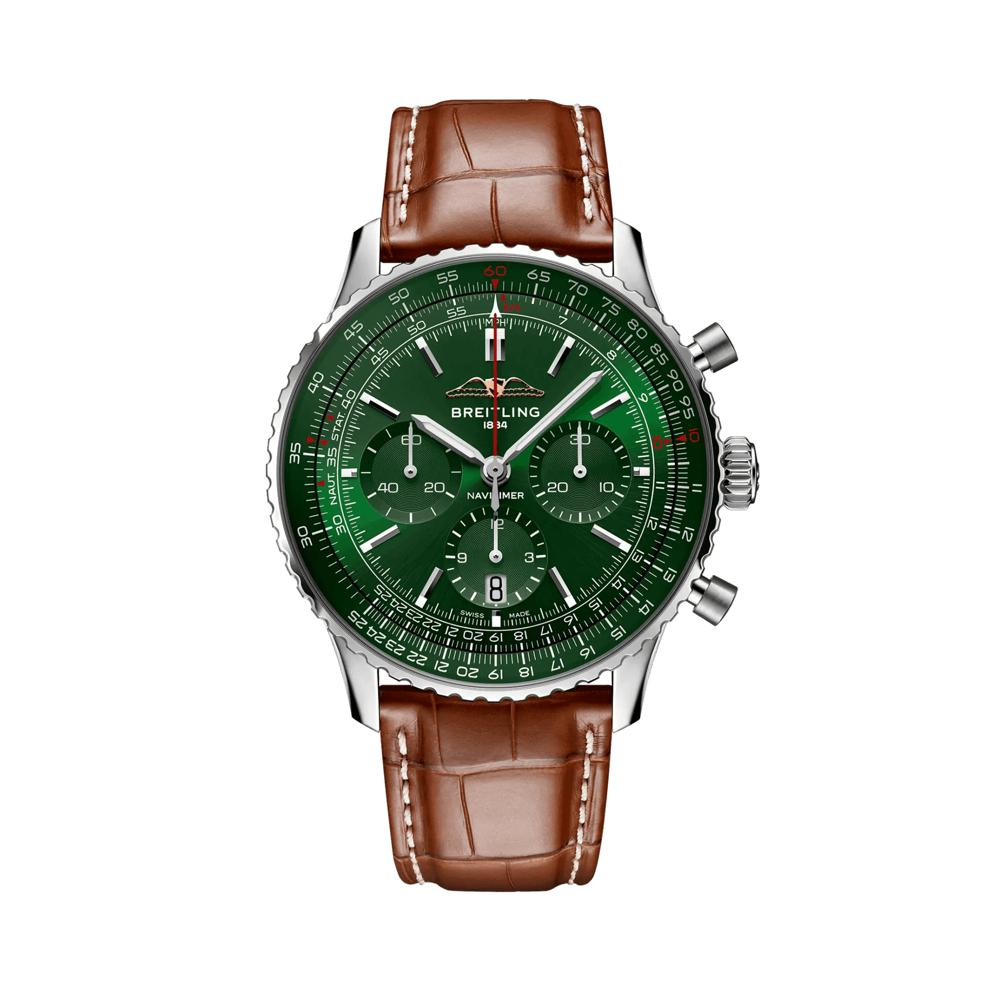 BREITLING Navitimer B01 Chronograph 43 Etihad Airways, Stainless Steel case, Leather strap, Green dial - Classic Kaf