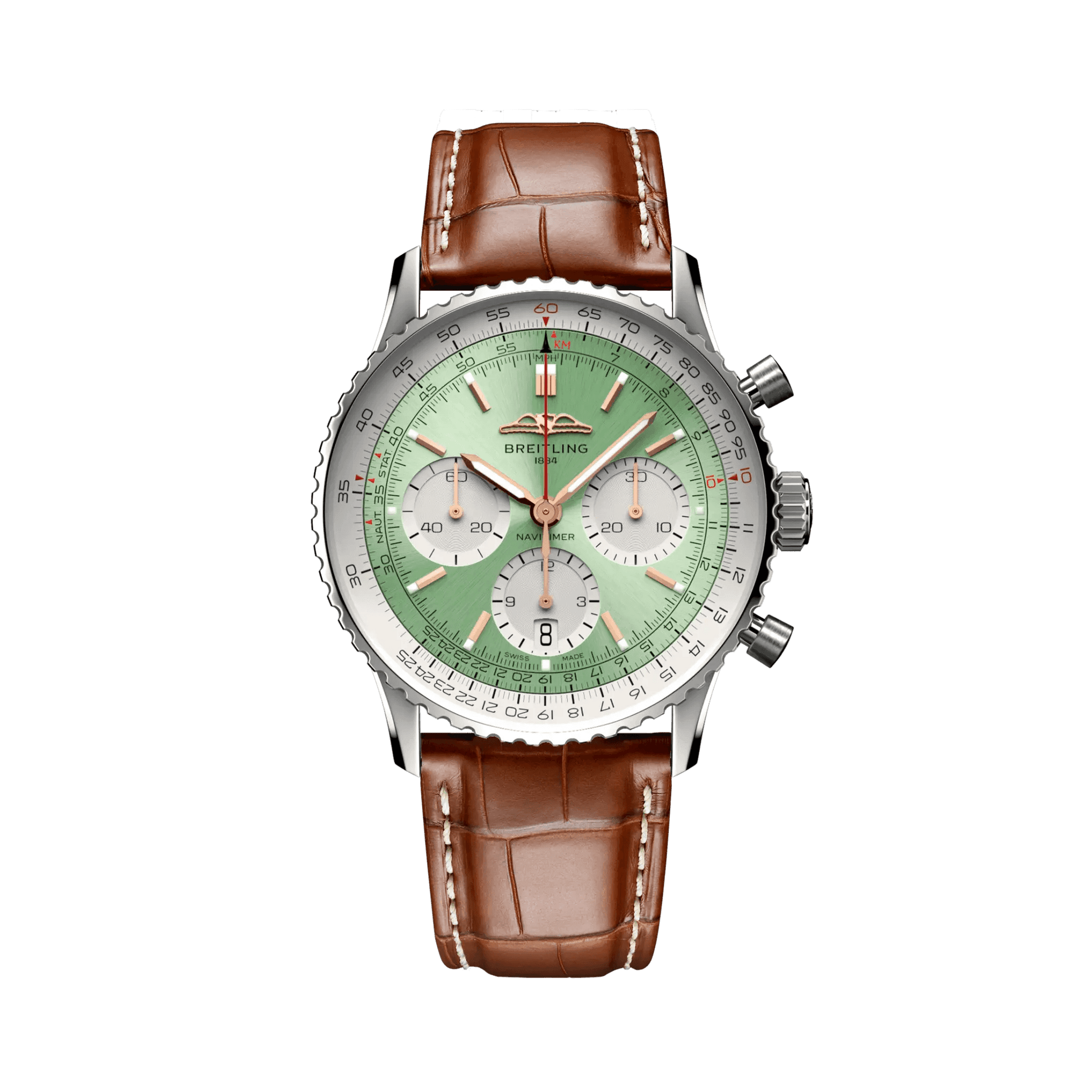 BREITLING Navitimer B01 Chronograph 41mm, Stainless Steel case, Leather strap, Green dial - Classic Kaf