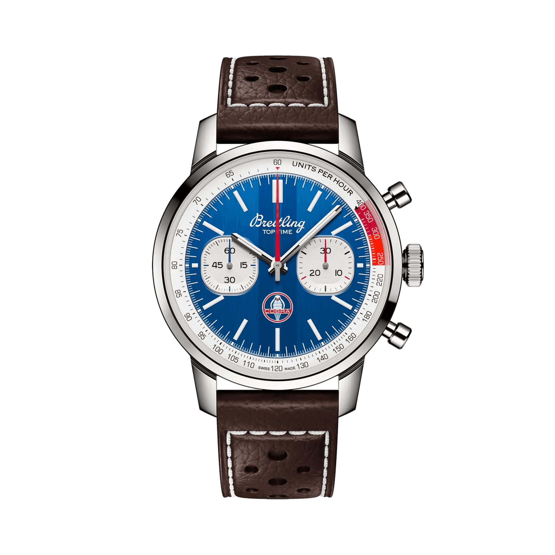 BREITLING Top Time B01 Shelby Cobra, 41mm Stainless Steel case, Blue dial, Leather strap - Classic Kaf