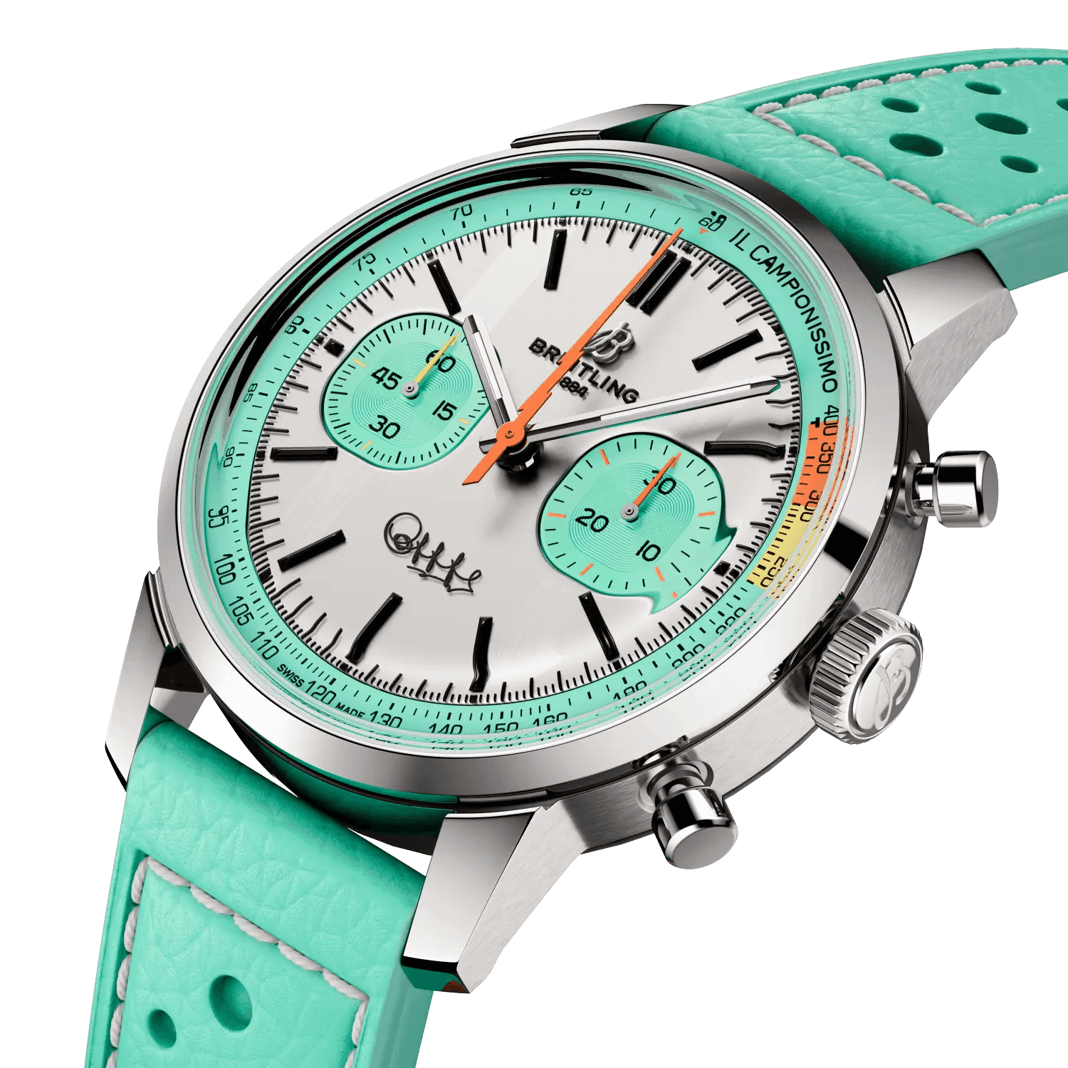 BREITLING Top Time B01 Fausto Coppi, 41mm Stainless Steel case, White dial, Leather strap - Classic Kaf