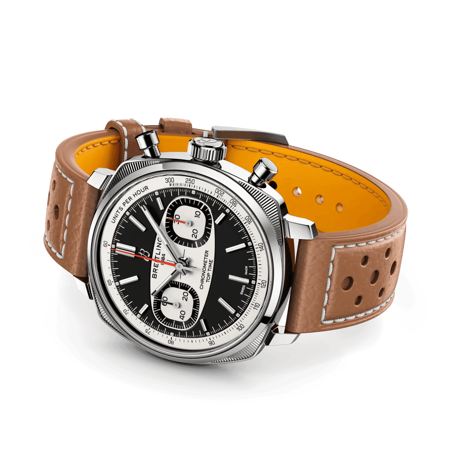 BREITLING Top Time B01 Racing, 38mm Stainless Steel case, Black dial, Leather strap - Classic Kaf