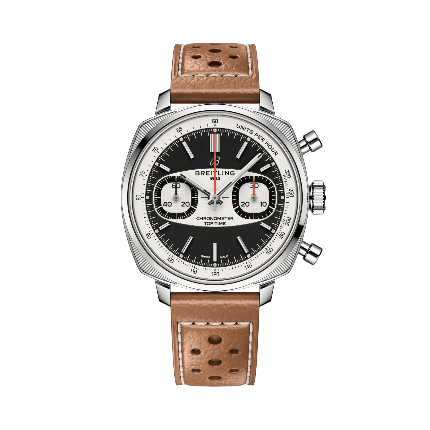 BREITLING Top Time B01 Racing, 38mm Stainless Steel case, Black dial, Leather strap - Classic Kaf