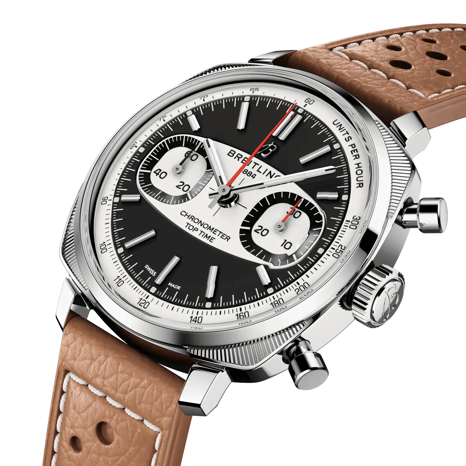 BREITLING Top Time B01 Racing, 38mm Stainless Steel case, Black dial, Leather strap - Classic Kaf