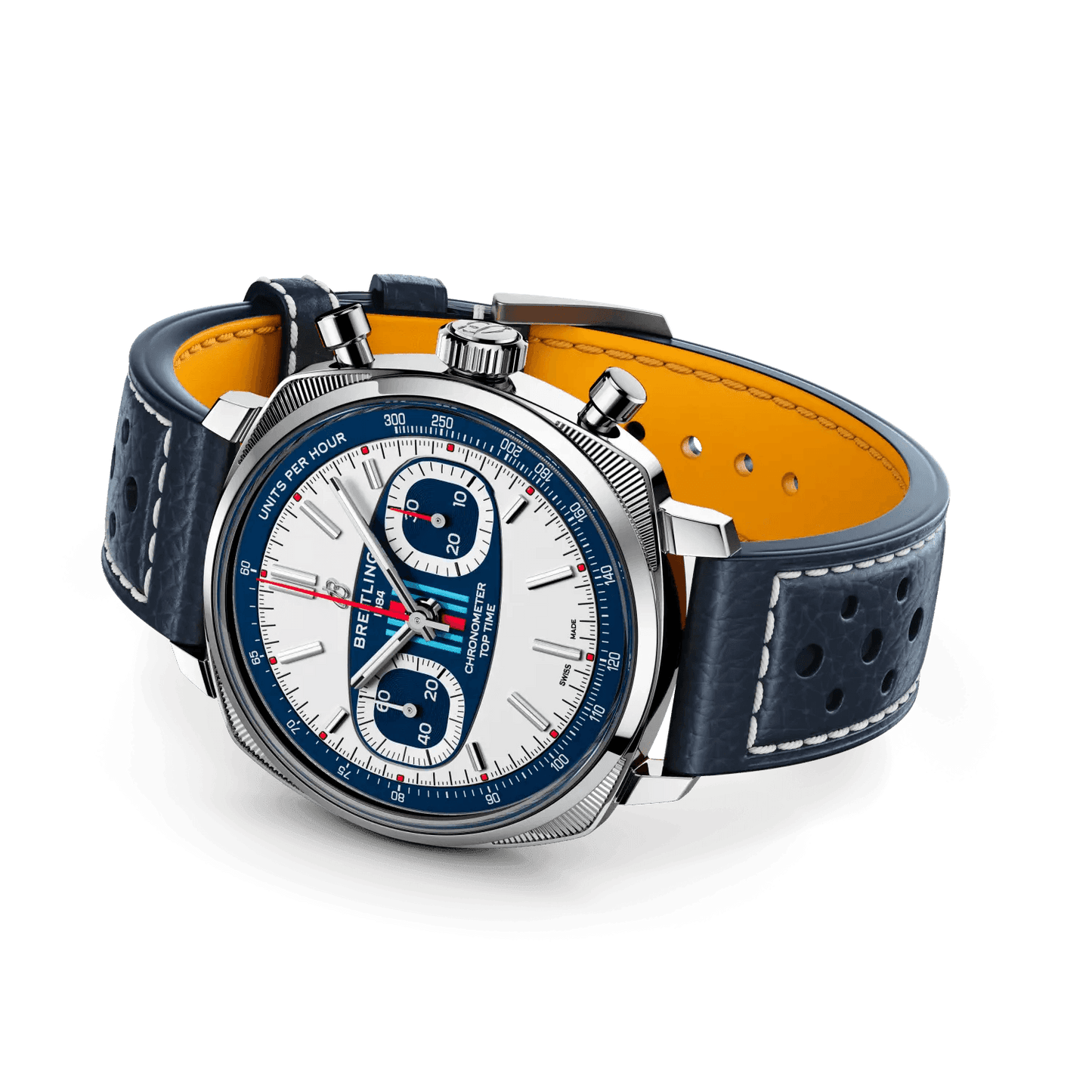 BREITLING Top Time B01 Racing, 38mm Stainless Steel case White dial, Leather strap - Classic Kaf