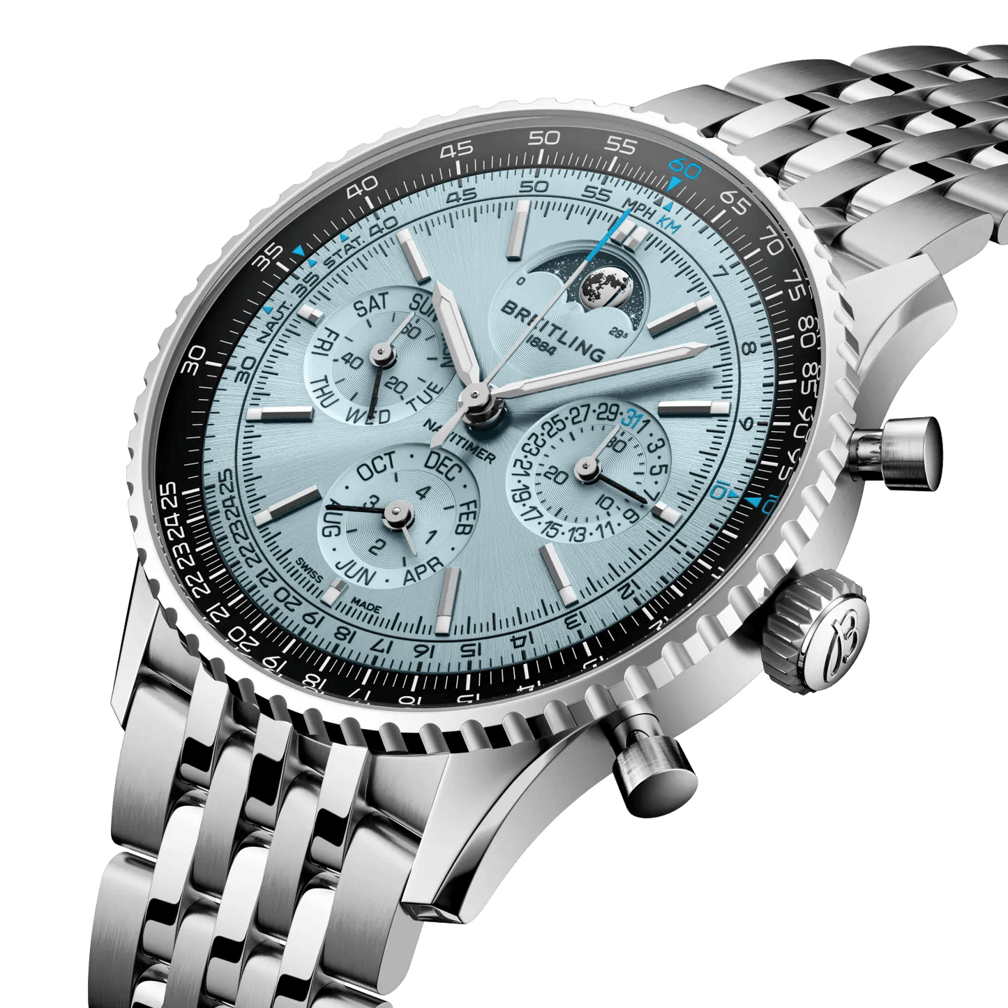 BREITLING Navitimer B19 Chronograph 43 Perpetual Calendar, Stainless steel & Platinum, Blue dial - Classic Kaf