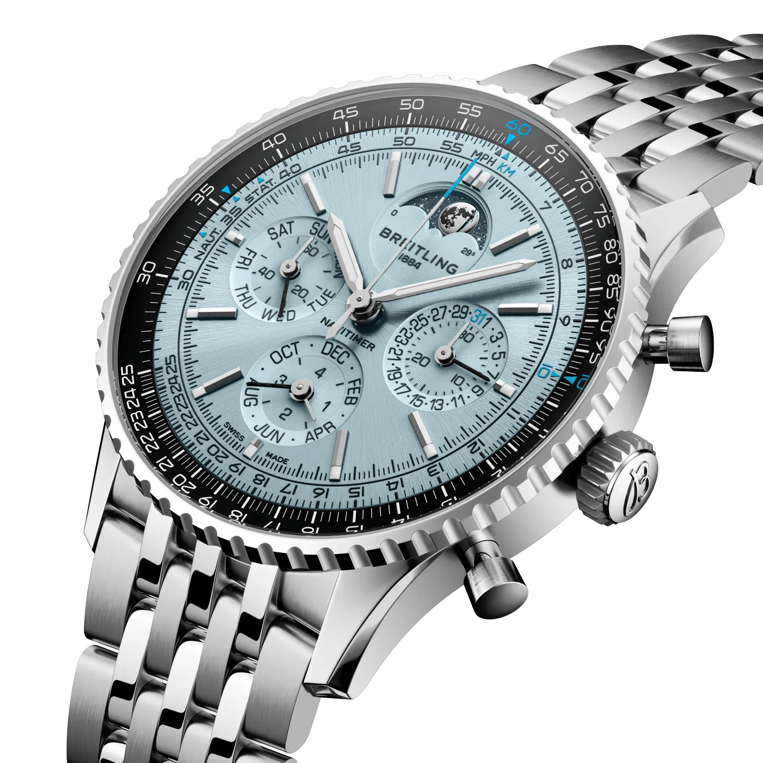 BREITLING Navitimer B19 Chronograph 43 Perpetual Calendar, Stainless steel & Platinum, Blue dial - Classic Kaf
