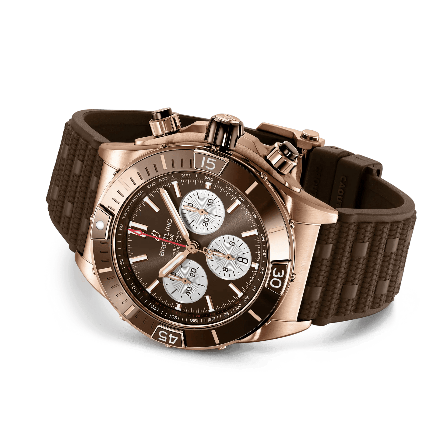 BREITLING Super Chronomat B01 44, Red Gold case, Brown dial, Rubber strap - Classic Kaf
