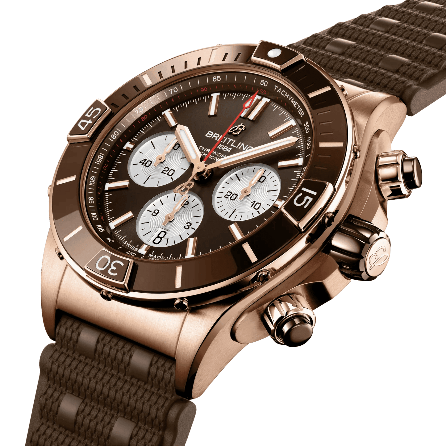 BREITLING Super Chronomat B01 44, Red Gold case, Brown dial, Rubber strap - Classic Kaf