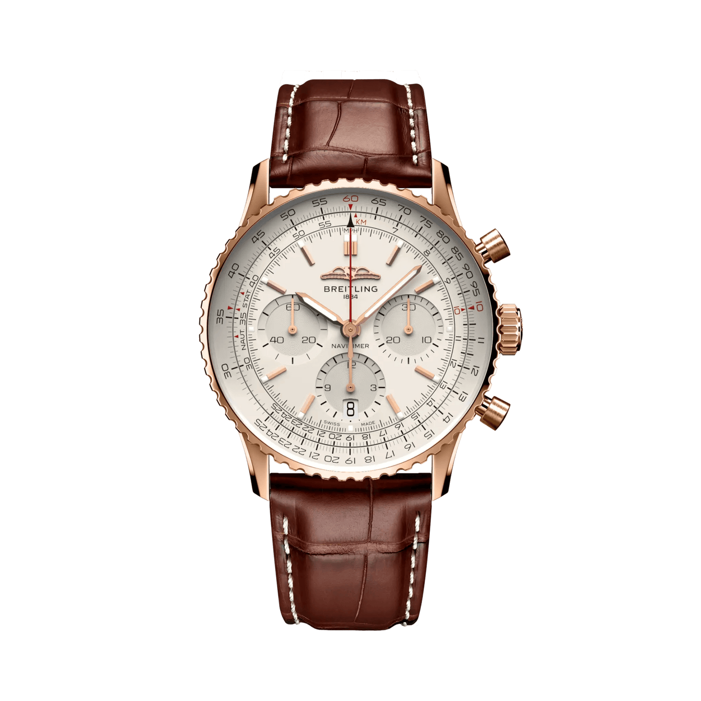 BREITLING Navitimer B01 Chronograph 41mm Red Gold case, Silver dial, Leather strap - Classic Kaf