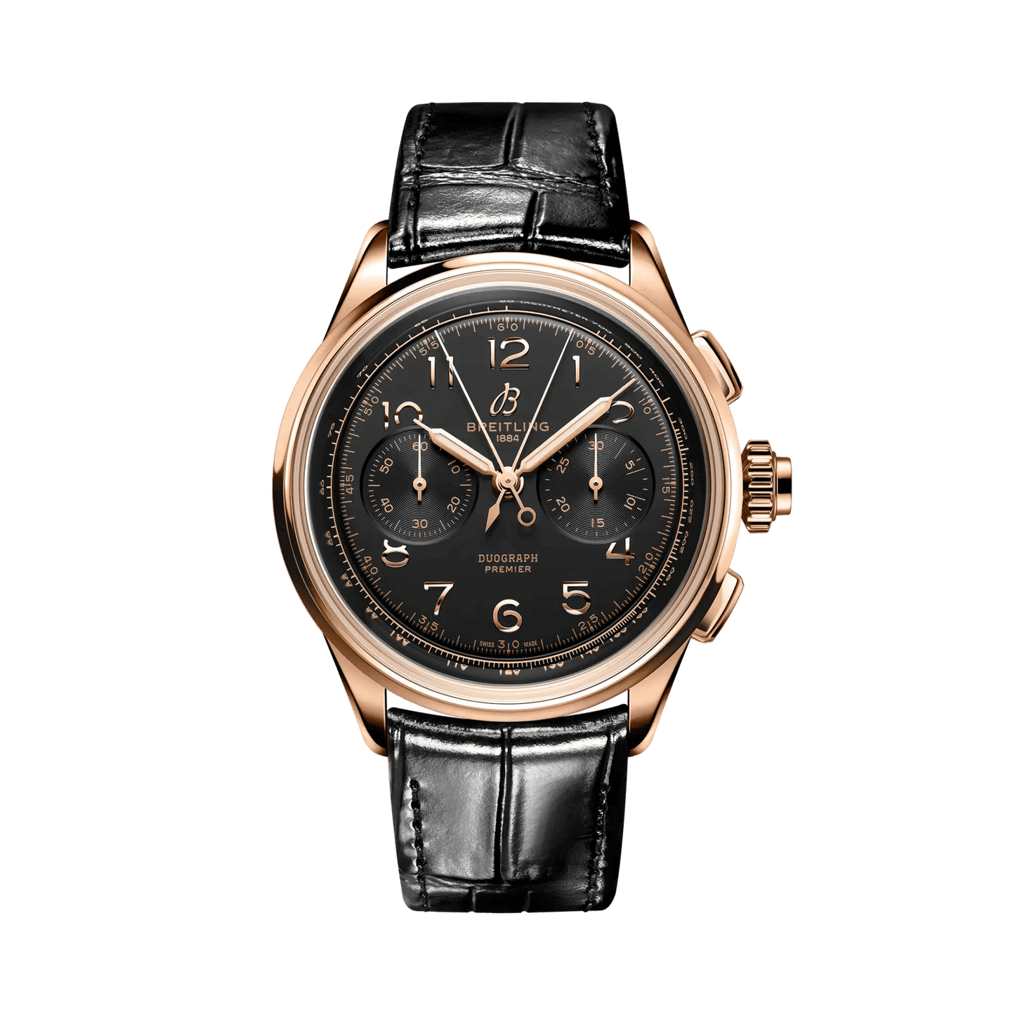 BREITLING Premier B15 Duograph 42mm Red Gold case, Leather strap, Black dial - Classic Kaf