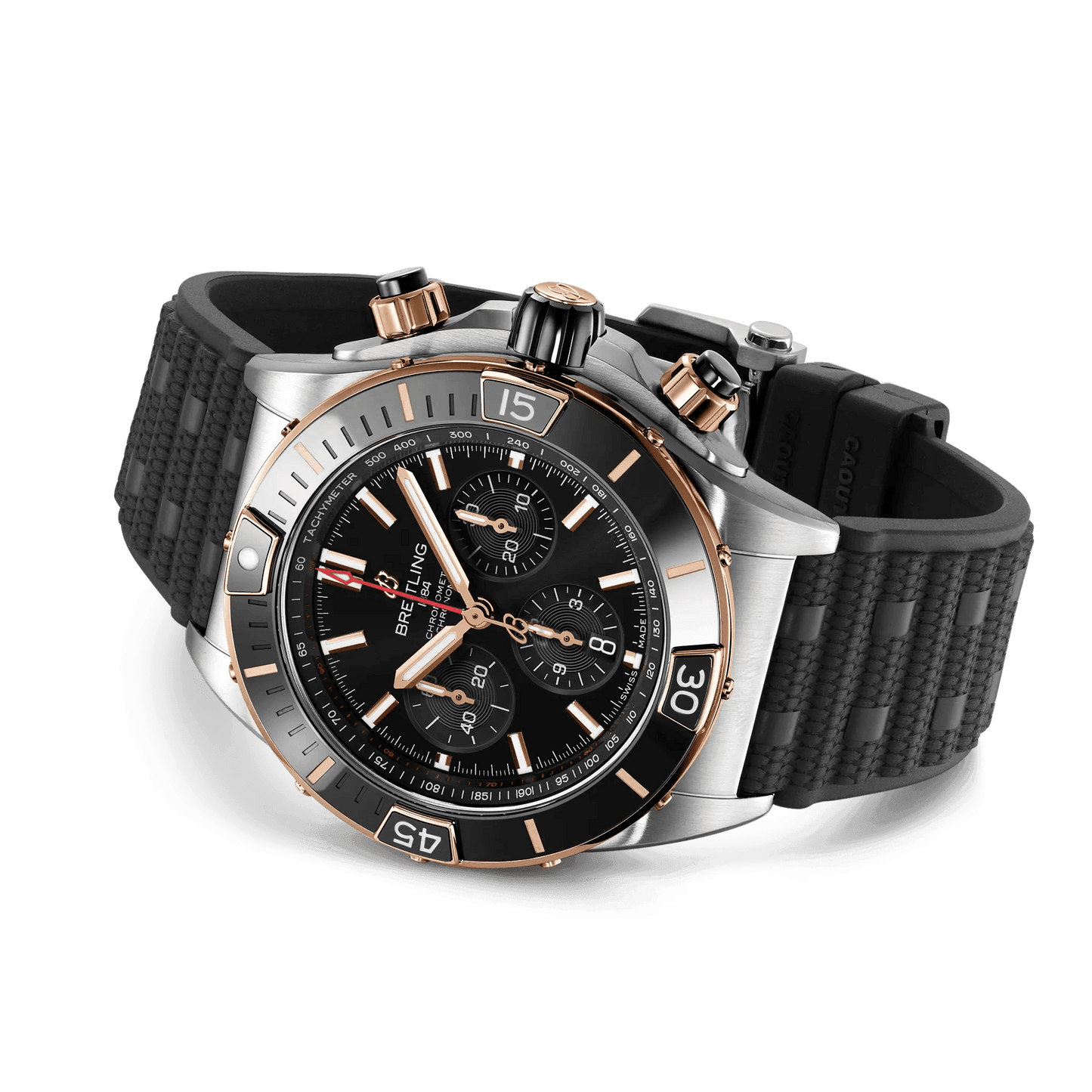 BREITLING Super Chronomat B01 44mm, Stainless Steel & Red Gold case, Black dial, Rubber strap - Classic Kaf