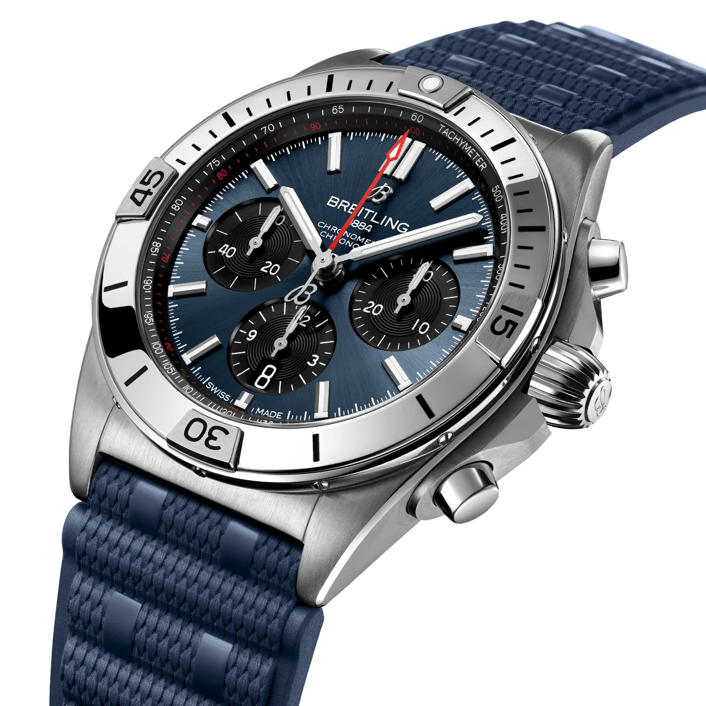 BREITLING Chronomat B01 42mm Stainless Steel case, Blue dial, Rubber strap