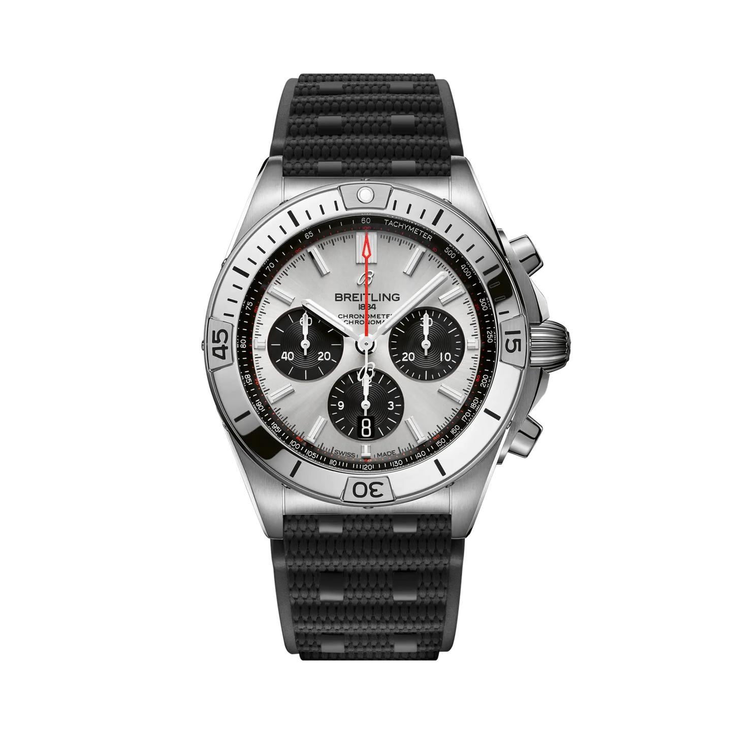 BREITLING Chronomat B01 42mm Stainless Steel case, Silver dial, Rubber strap