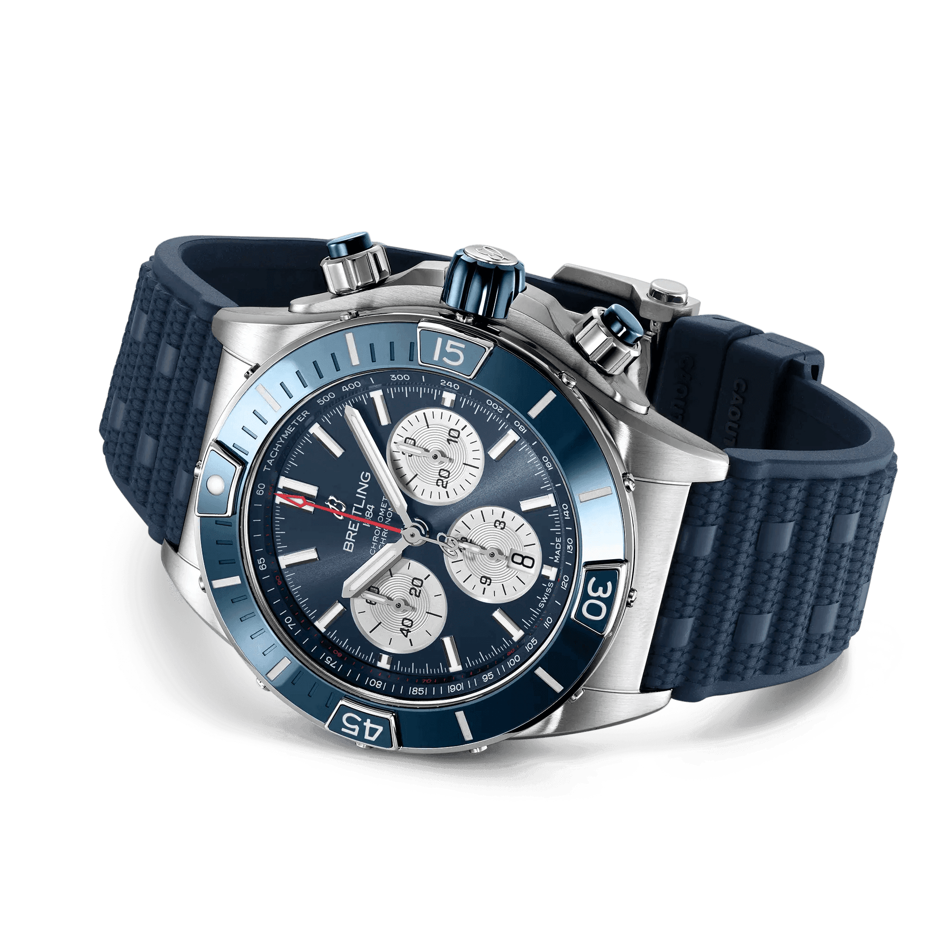 BREITLING Super Chronomat B01 44mm, Stainless Steel case, Blue dial, Rubber strap - Classic Kaf