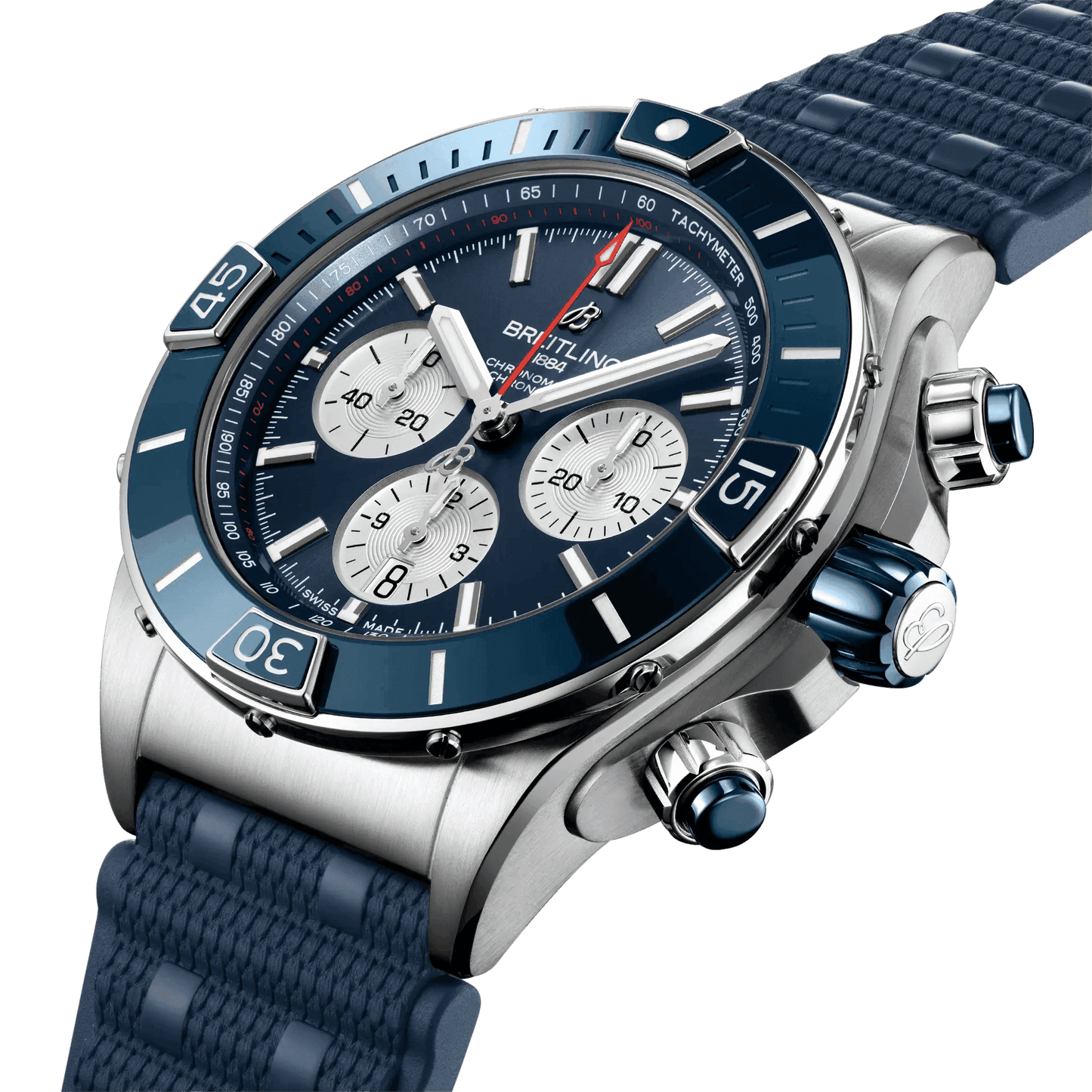 BREITLING Super Chronomat B01 44mm, Stainless Steel case, Blue dial, Rubber strap - Classic Kaf