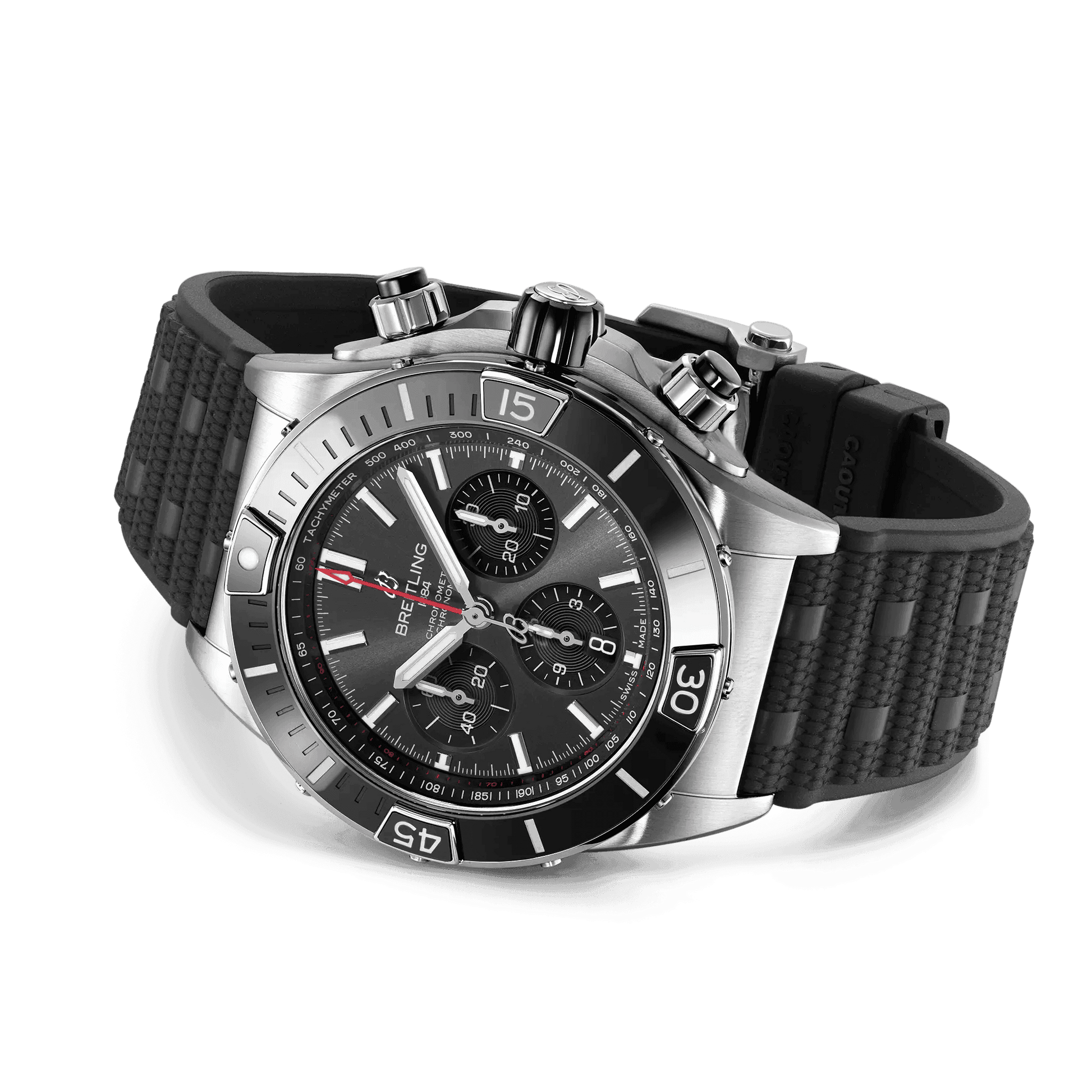 BREITLING Super Chronomat B01 44mm, Stainless Steel case, Black dial, Rubber strap - Classic Kaf