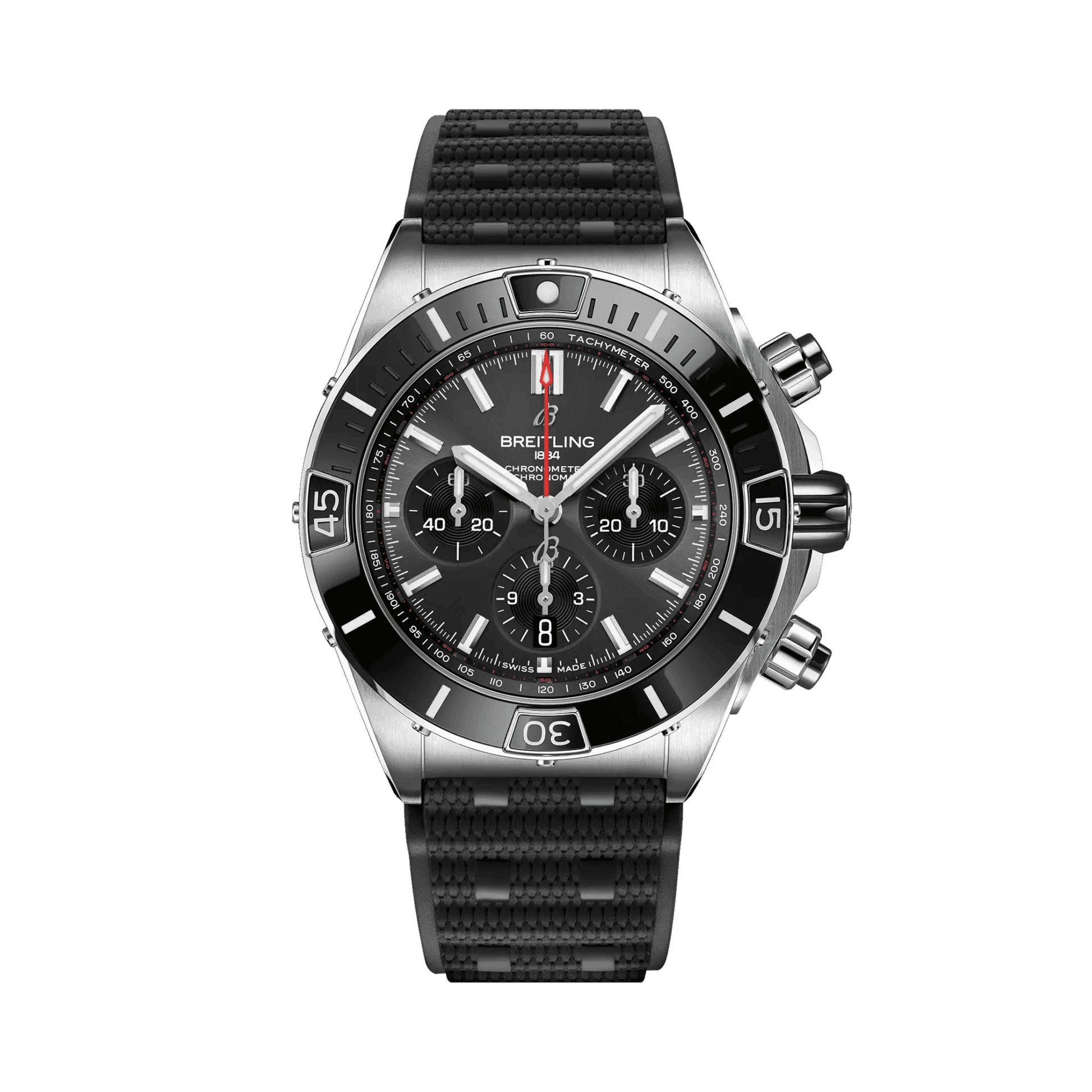 BREITLING Super Chronomat B01 44mm, Stainless Steel case, Black dial, Rubber strap - Classic Kaf
