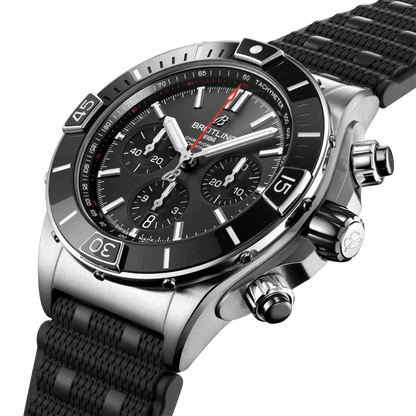 BREITLING Super Chronomat B01 44mm, Stainless Steel case, Black dial, Rubber strap - Classic Kaf