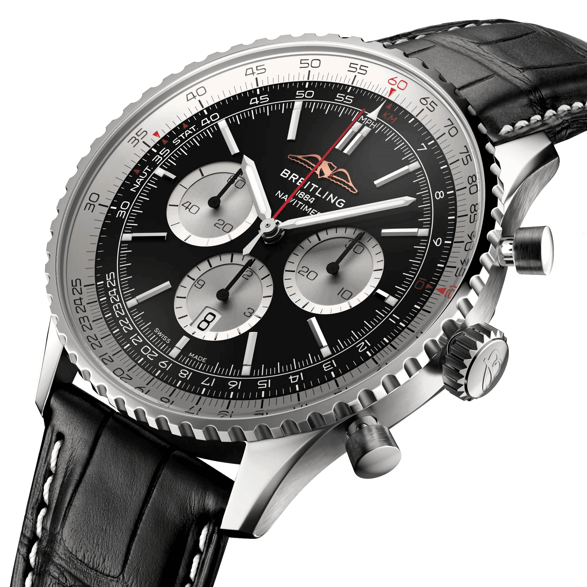 BREITLING Navitimer B01 Chronograph 46mm Stainless Steel case, Leather strap, Black dial - Classic Kaf