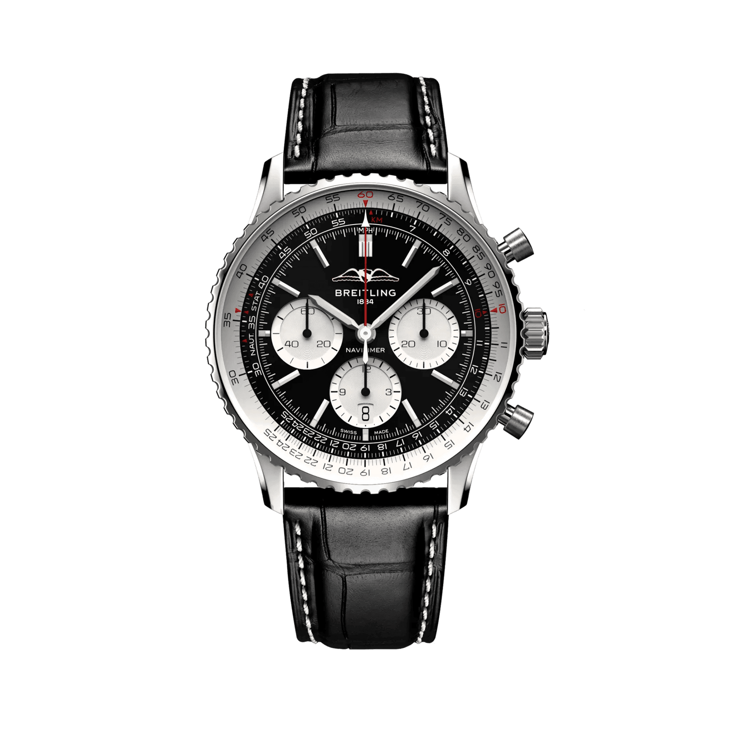BREITLING Navitimer B01 Chronograph 43mm Stainless Steel case, Leather strap, Silver dial - Classic Kaf