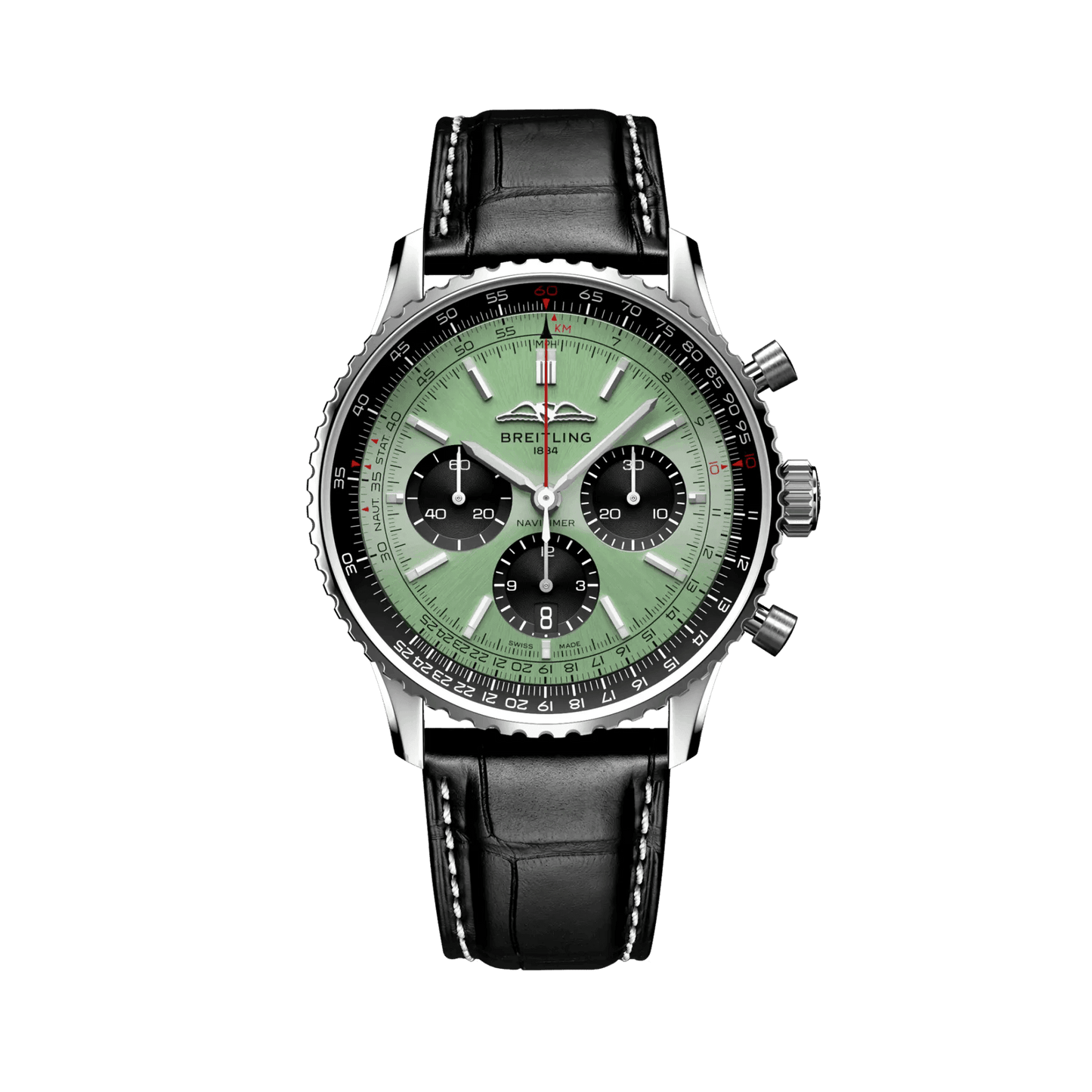 BREITLING Navitimer B01 Chronograph 43mm Stainless Steel case, Leather strap, Green dial - Classic Kaf
