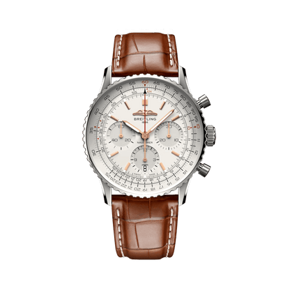 BREITLING Navitimer B01 Chronograph 41mm, Stainless Steel case, Leather strap, Silver dial - Classic Kaf