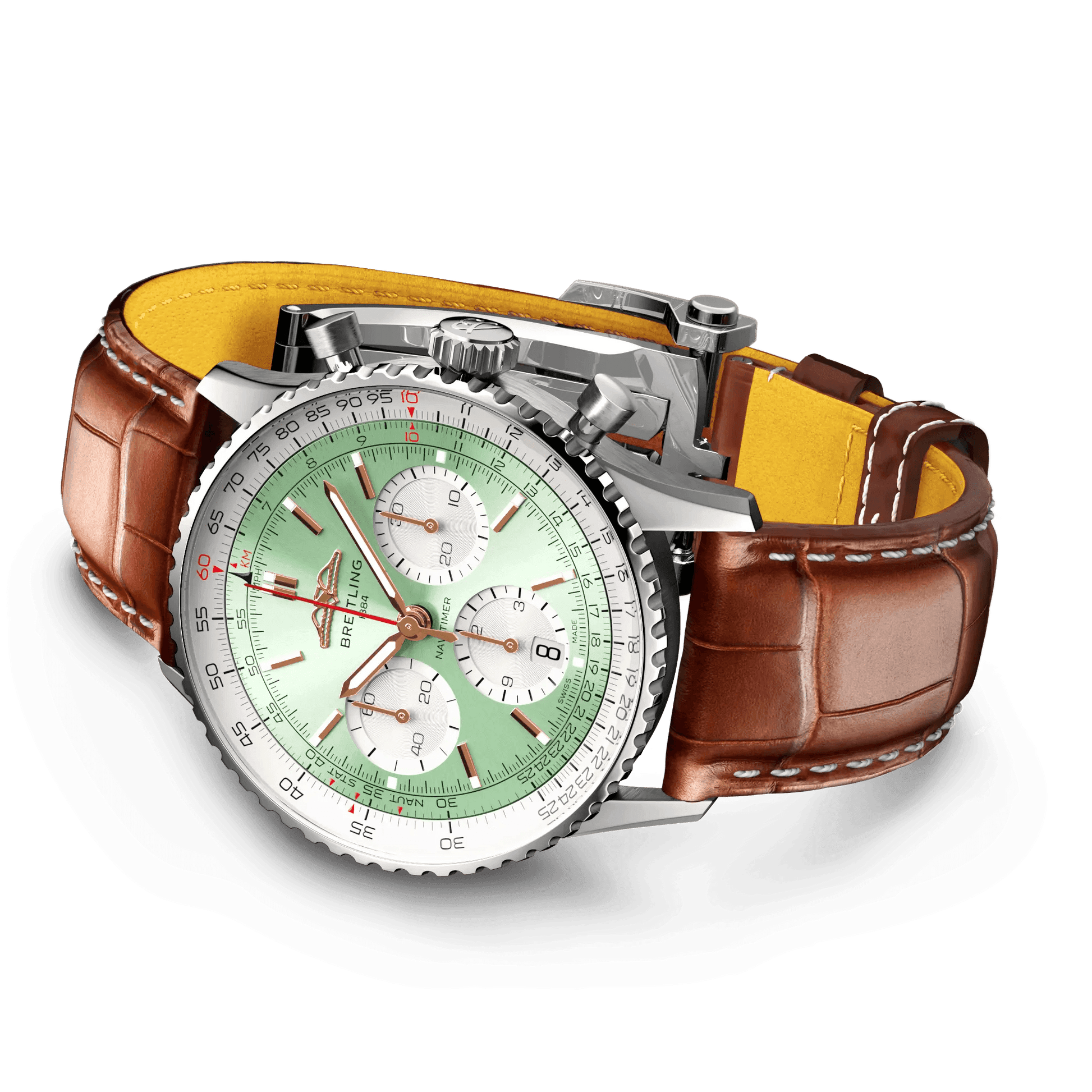 BREITLING Navitimer B01 Chronograph 41mm, Stainless Steel case, Leather strap, Green dial - Classic Kaf