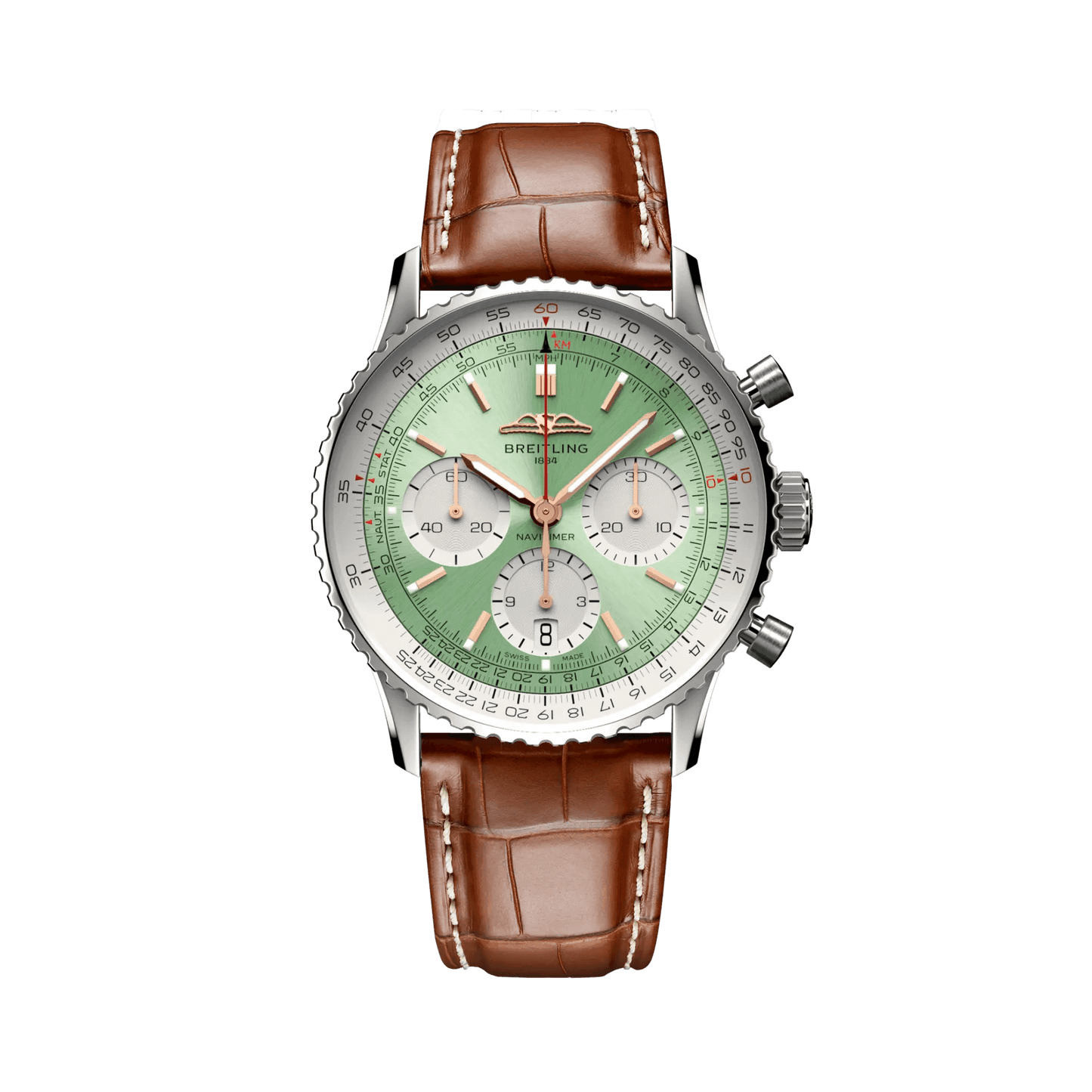 BREITLING Navitimer B01 Chronograph 41mm, Stainless Steel case, Leather strap, Green dial - Classic Kaf