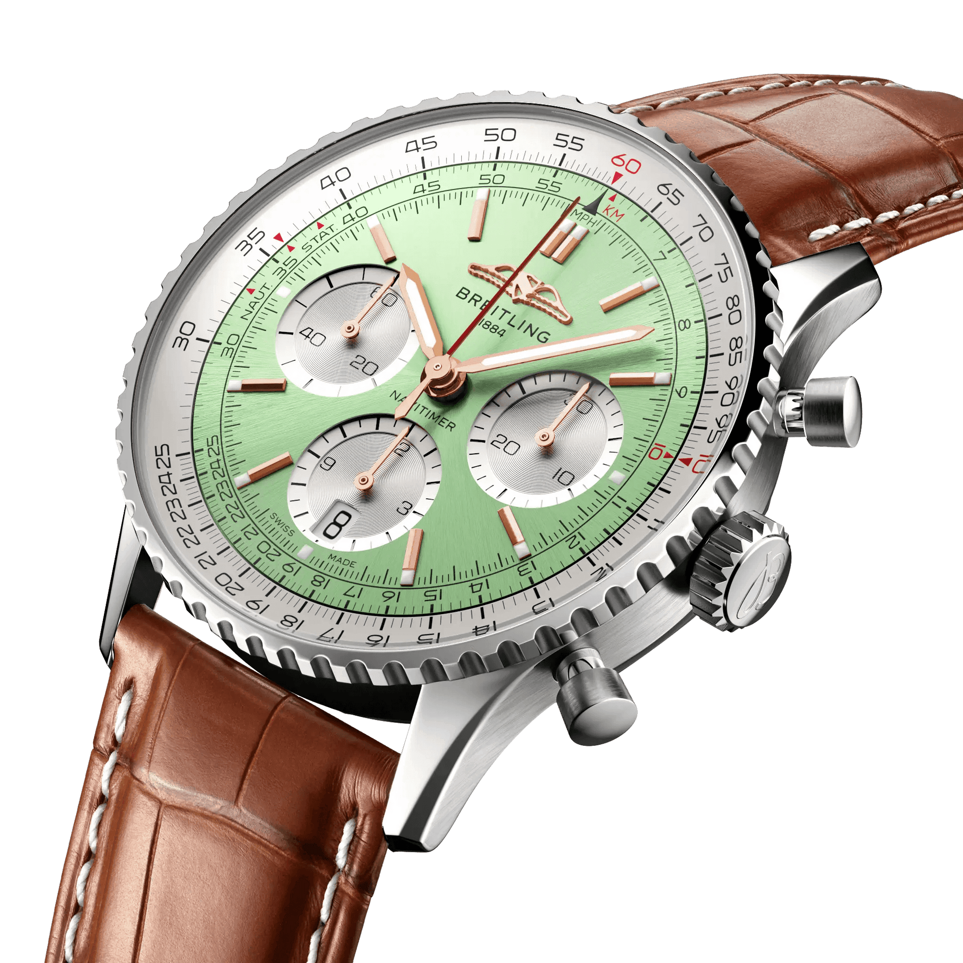 BREITLING Navitimer B01 Chronograph 41mm, Stainless Steel case, Leather strap, Green dial - Classic Kaf