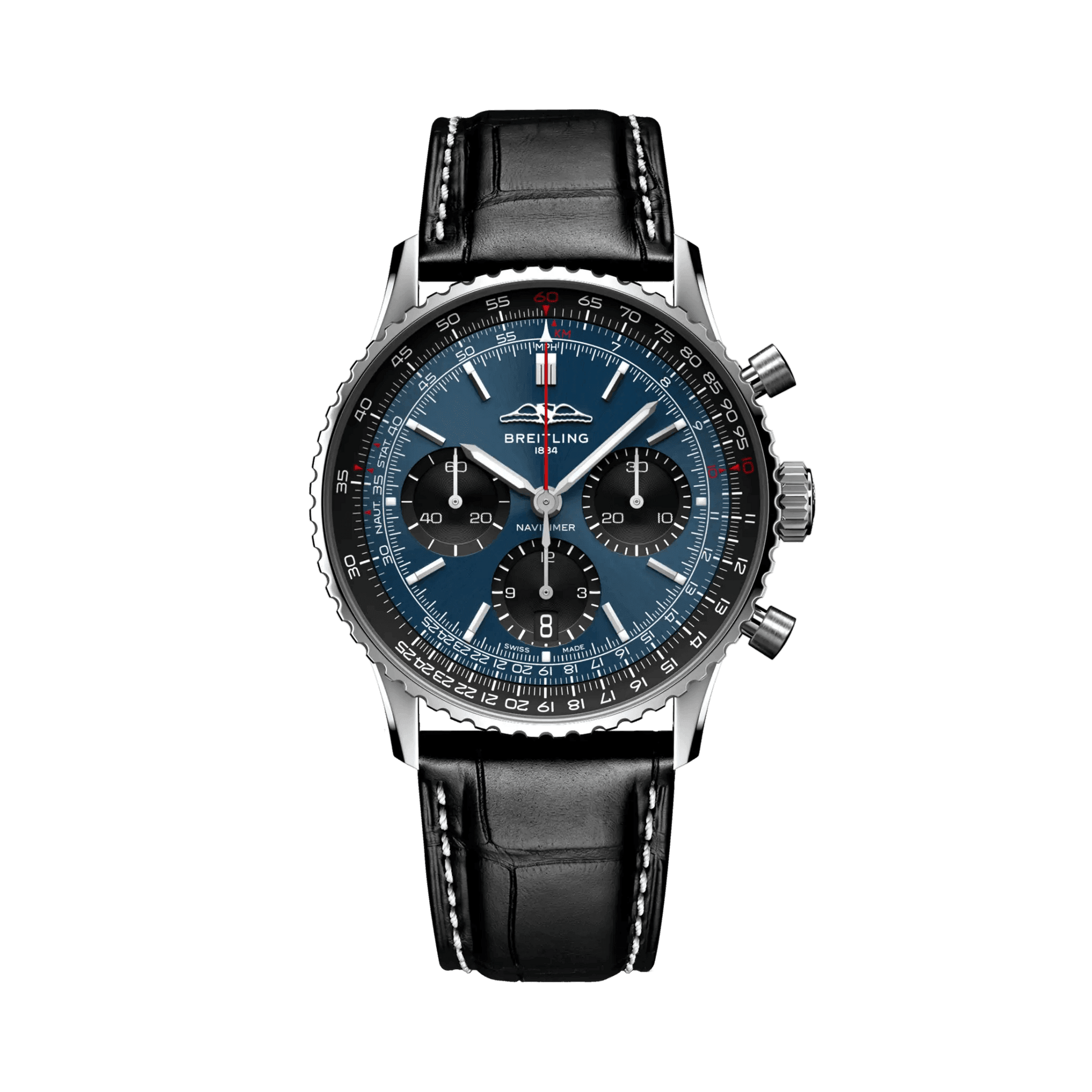 BREITLING Navitimer B01 Chronograph 41mm, Stainless Steel case, Leather strap, Blue dial - Classic Kaf