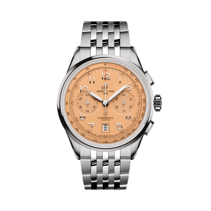 BREITLING Premier B01 Chronograph 42, Stainless Steel case & strap, Orange dial