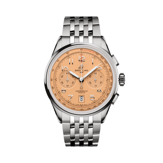 BREITLING Premier B01 Chronograph 42, Stainless Steel case & strap, Orange dial