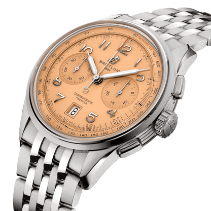 BREITLING Premier B01 Chronograph 42, Stainless Steel case & strap, Orange dial