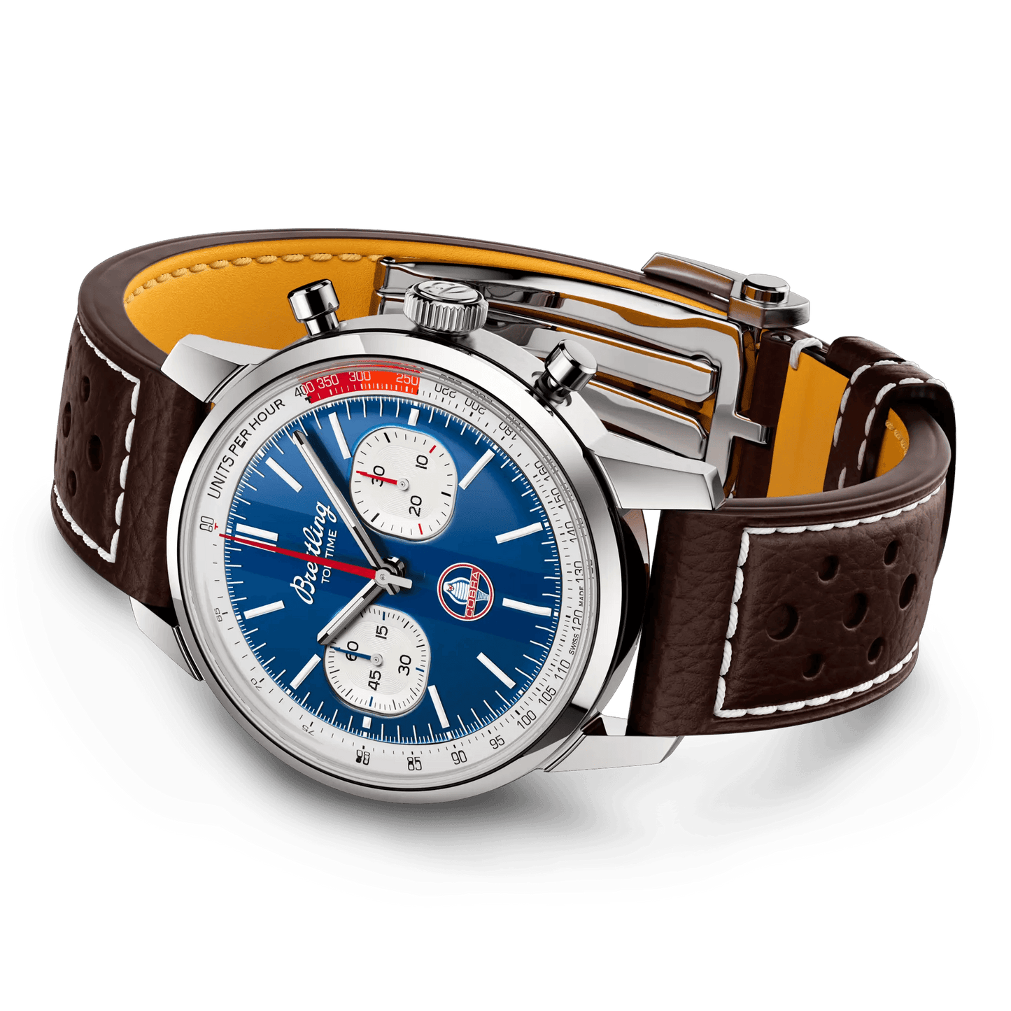 BREITLING Top Time B01 Shelby Cobra, 41mm Stainless Steel case, Blue dial, Leather strap - Classic Kaf