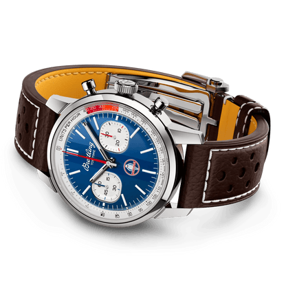 BREITLING Top Time B01 Shelby Cobra, 41mm Stainless Steel case, Blue dial, Leather strap - Classic Kaf