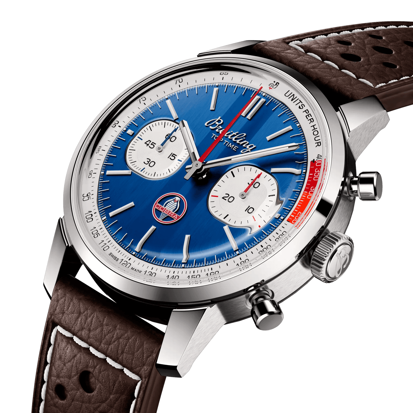 BREITLING Top Time B01 Shelby Cobra, 41mm Stainless Steel case, Blue dial, Leather strap - Classic Kaf