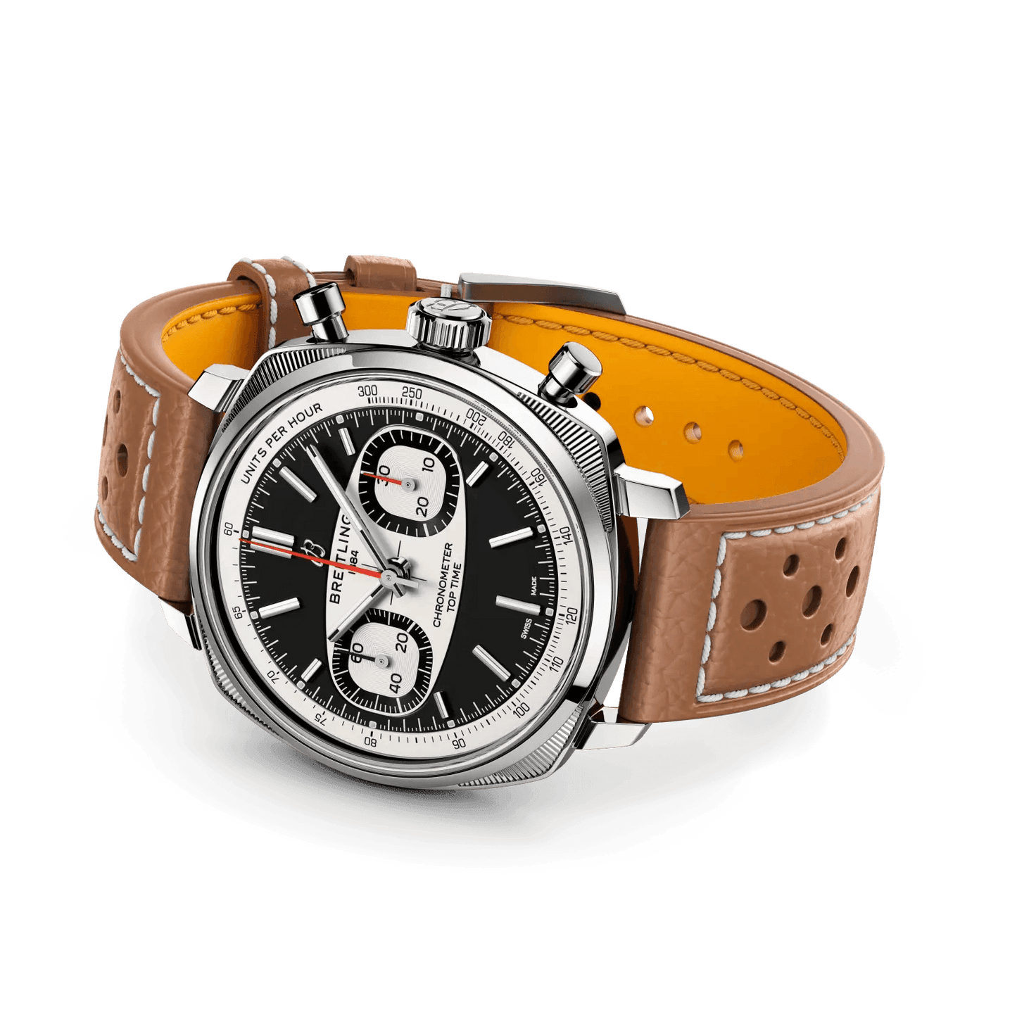 BREITLING Top Time B01 Racing, 38mm Stainless Steel case, Black dial, Leather strap - Classic Kaf