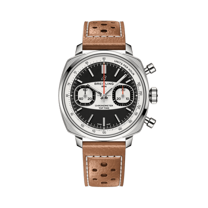 BREITLING Top Time B01 Racing, 38mm Stainless Steel case, Black dial, Leather strap - Classic Kaf