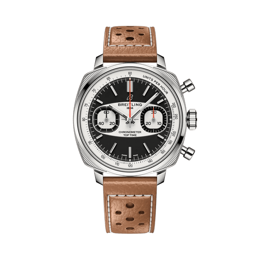 BREITLING Top Time B01 Racing, 38mm Stainless Steel case, Black dial, Leather strap - Classic Kaf