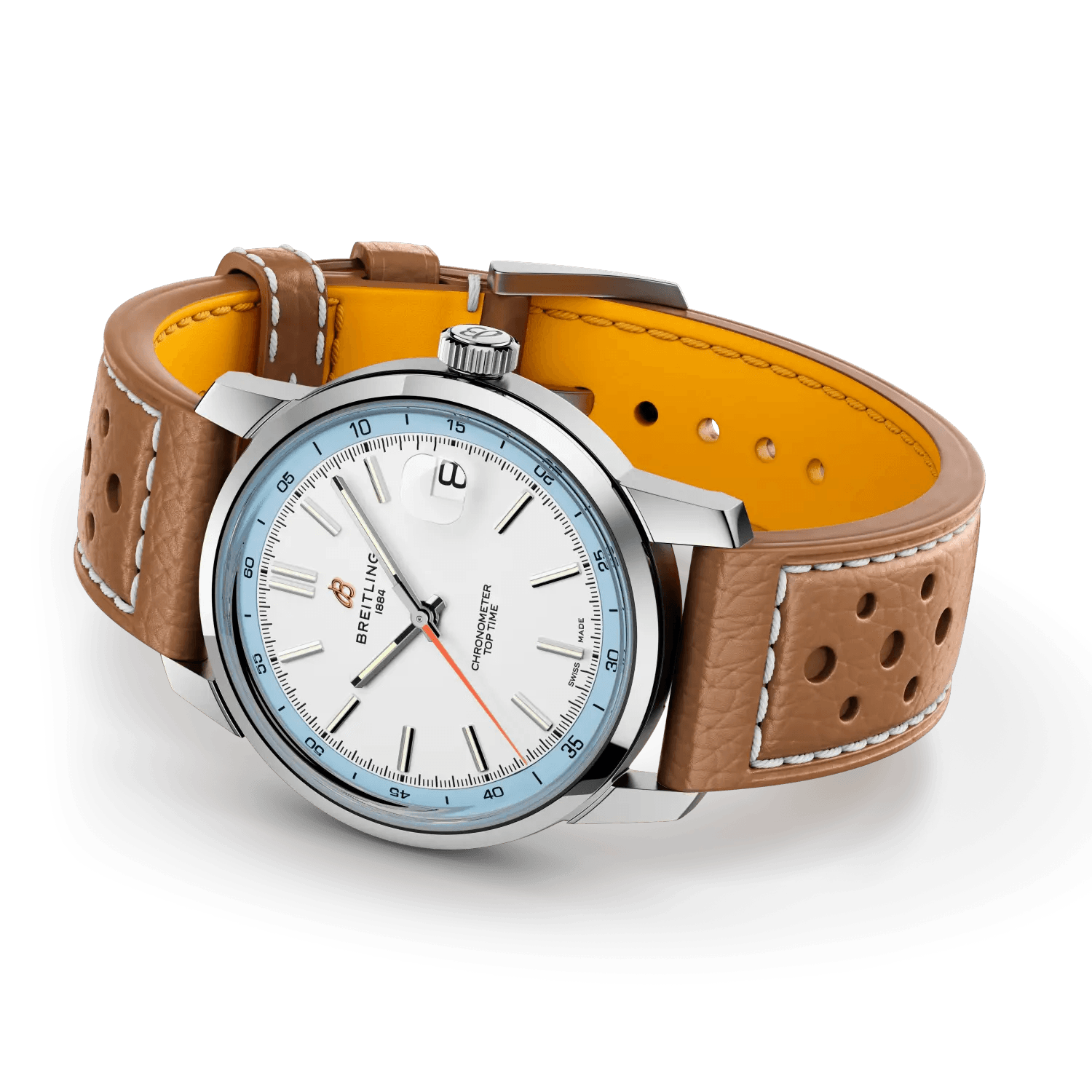 BREITLING Top Time B31,Stainless Steel case, White & Blue dial, Beige leather strap