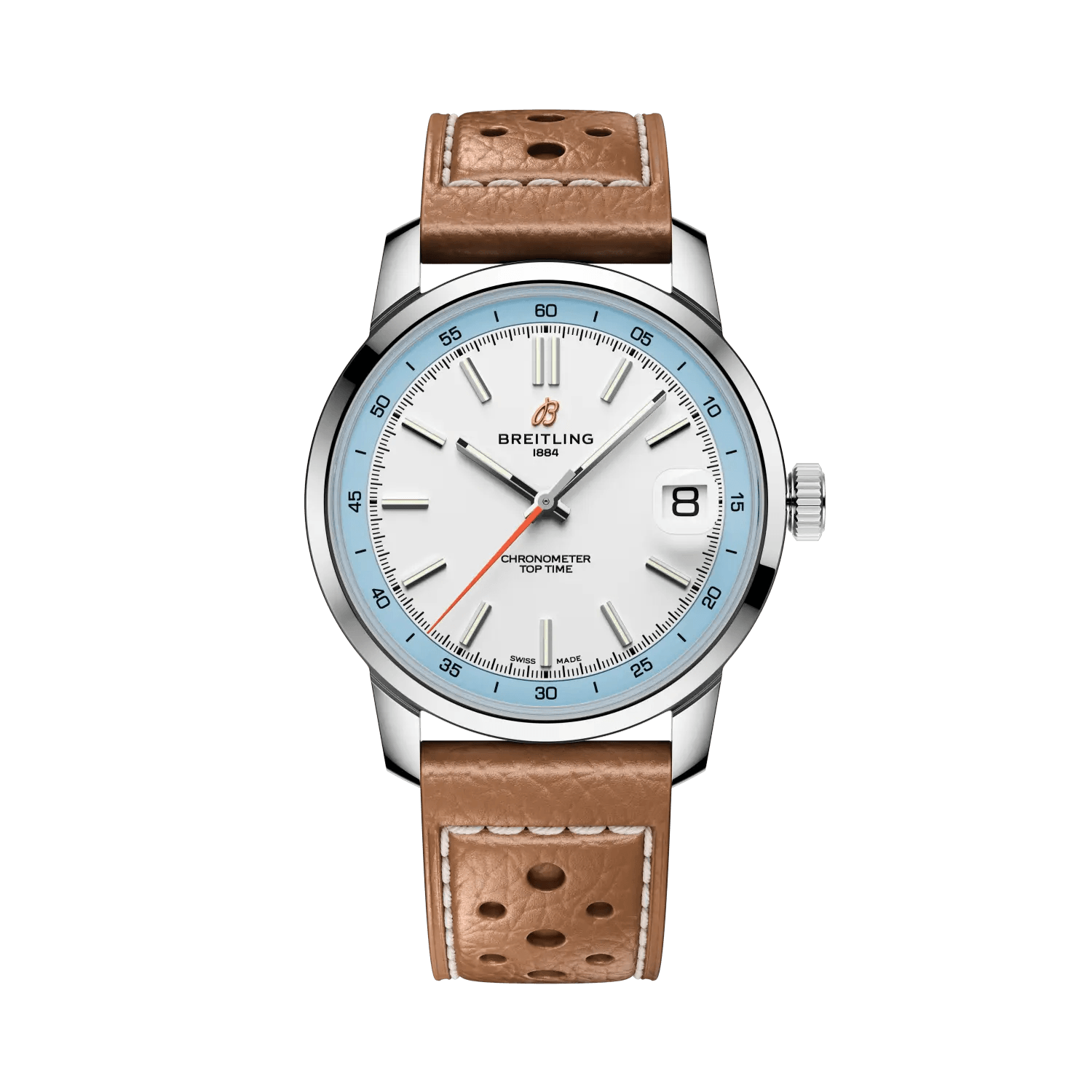 BREITLING Top Time B31, Stainless Steel case, White & Blue dial, Beige leather strap