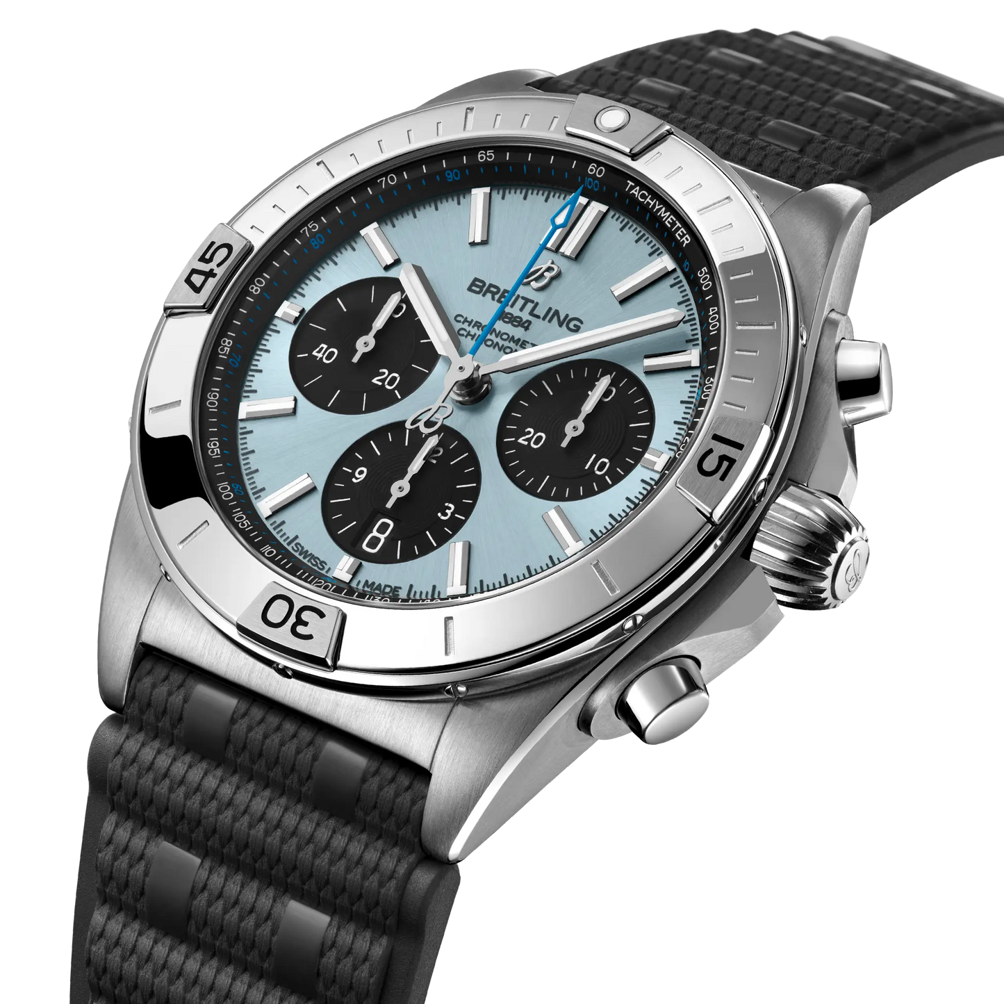 BREITLING Chronomat B01 42mm Stainless steel & platinum case, Bluer dial, Rubber strap