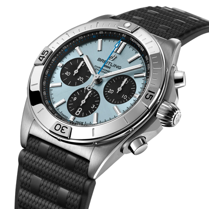 BREITLING Chronomat B01 42mm Stainless steel & platinum case, Bluer dial, Rubber strap